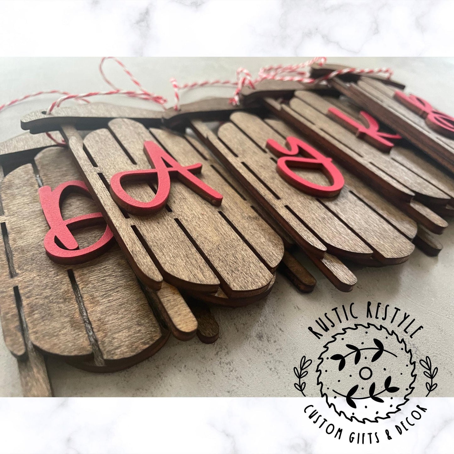 wood sled ornament with Initial Letter, Monogram old sled ornaments, toboggan