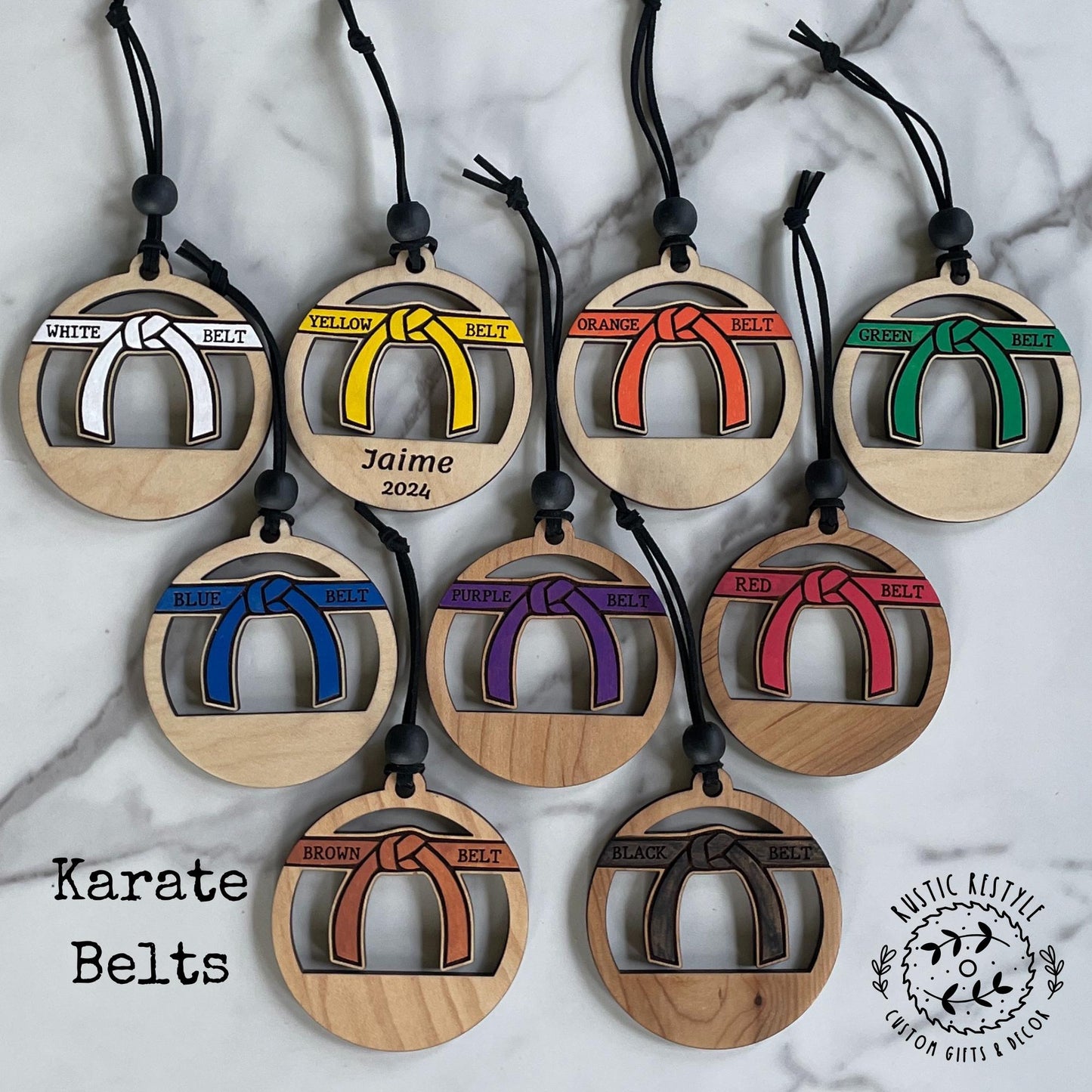 Martial Arts Belts Christmas Ornaments, Personalized karate ornament, custom belts