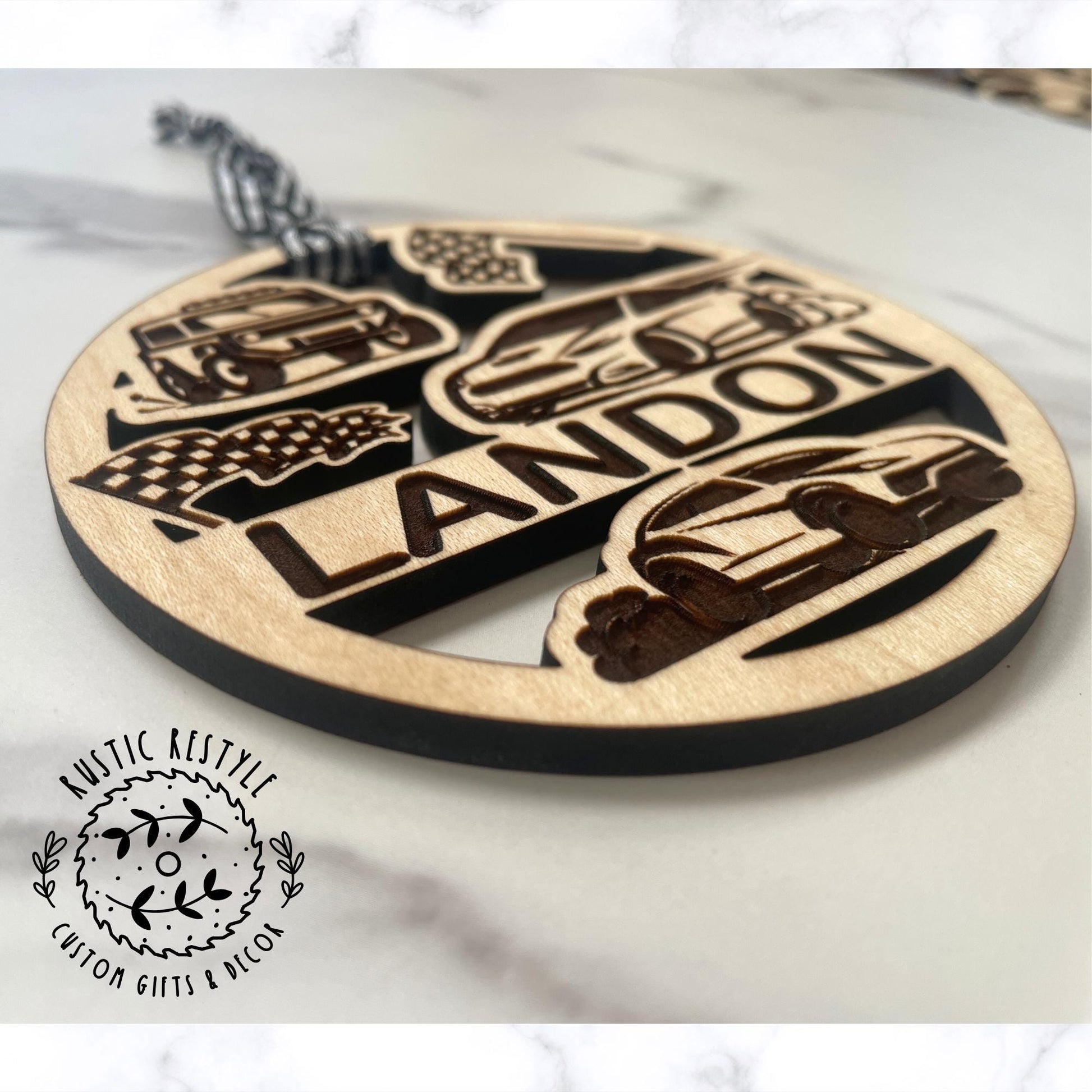 Personalized racing or race track Ornament, racing fan gift