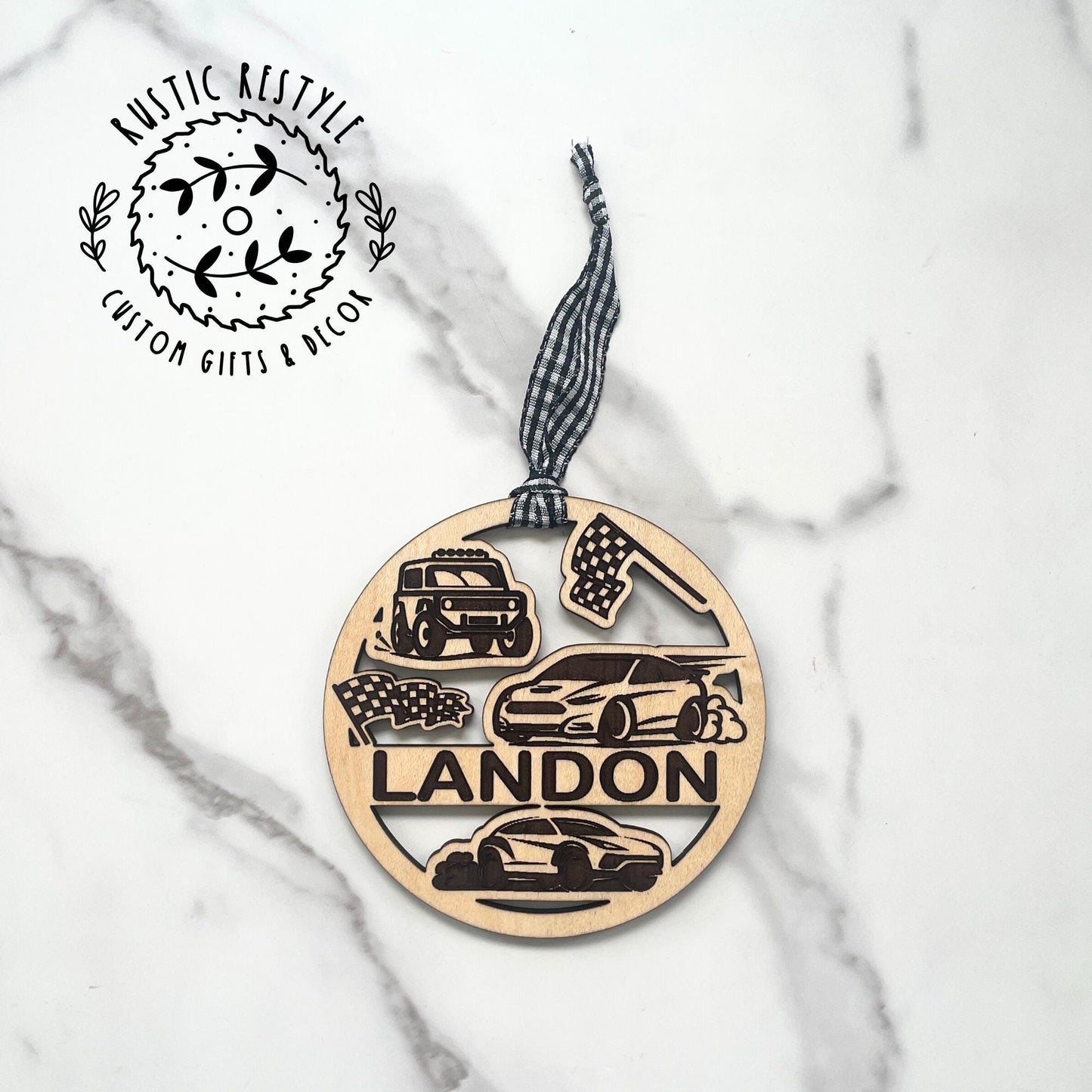 Personalized racing or race track Ornament, racing fan gift