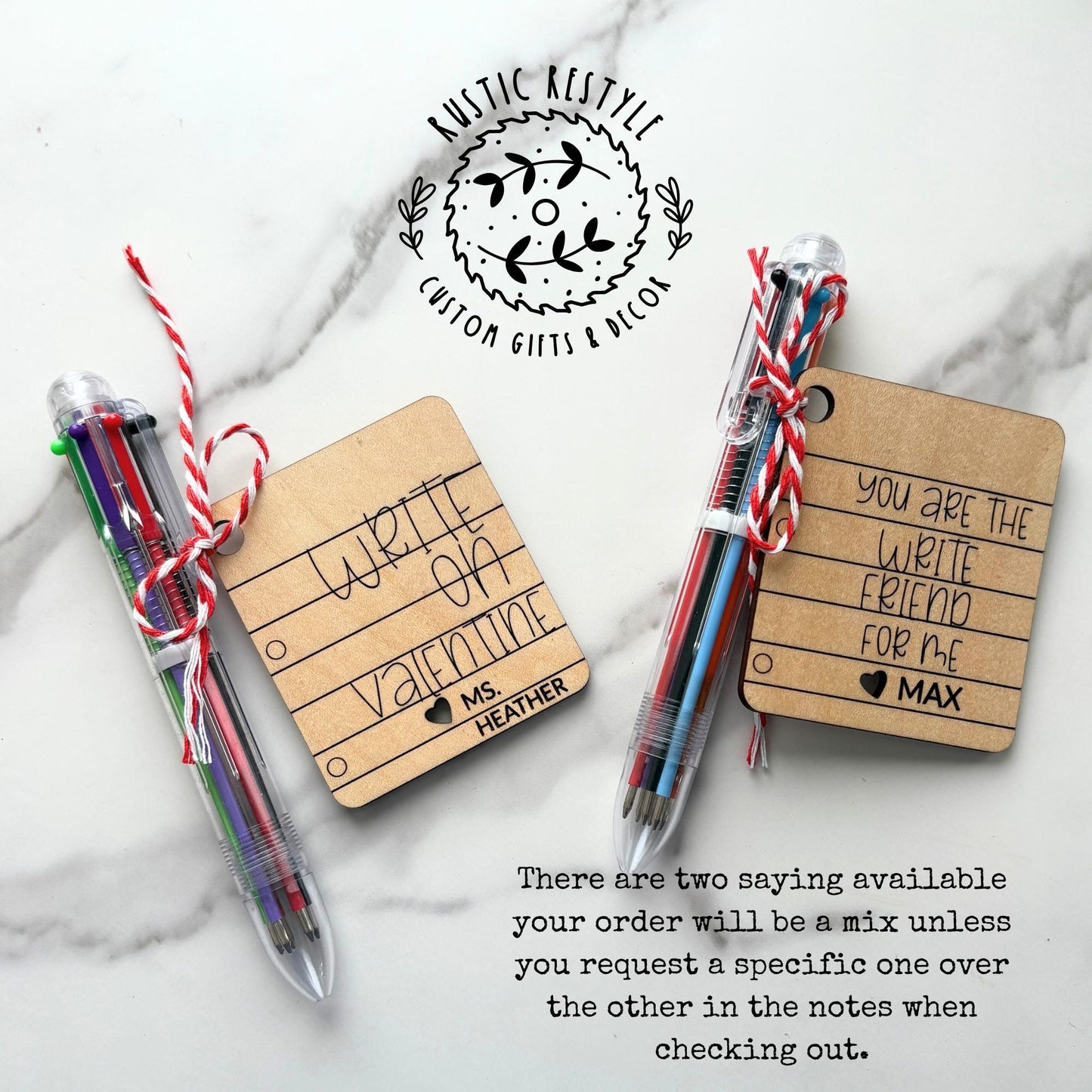Classroom Multicolor click pen Valentines, Personalized wooden Valentine's Day gift