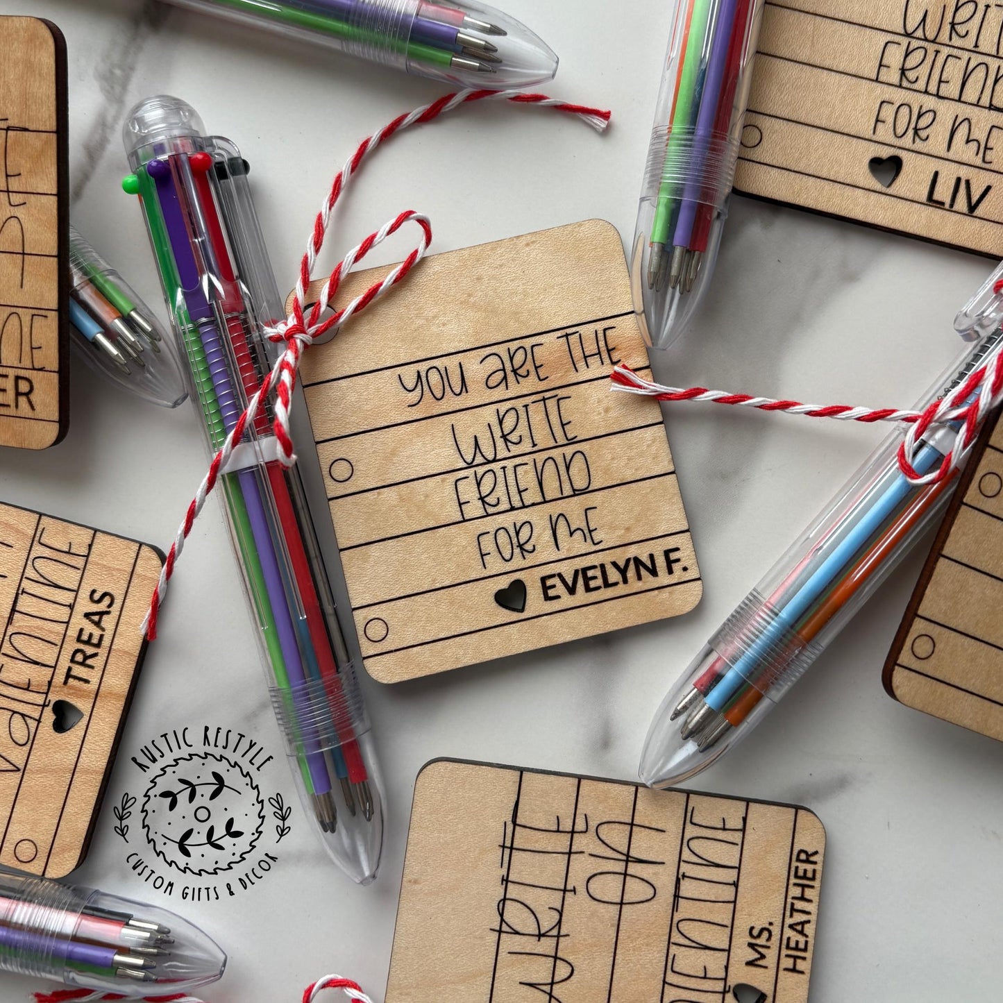 Classroom Multicolor click pen Valentines, Personalized wooden Valentine's Day gift
