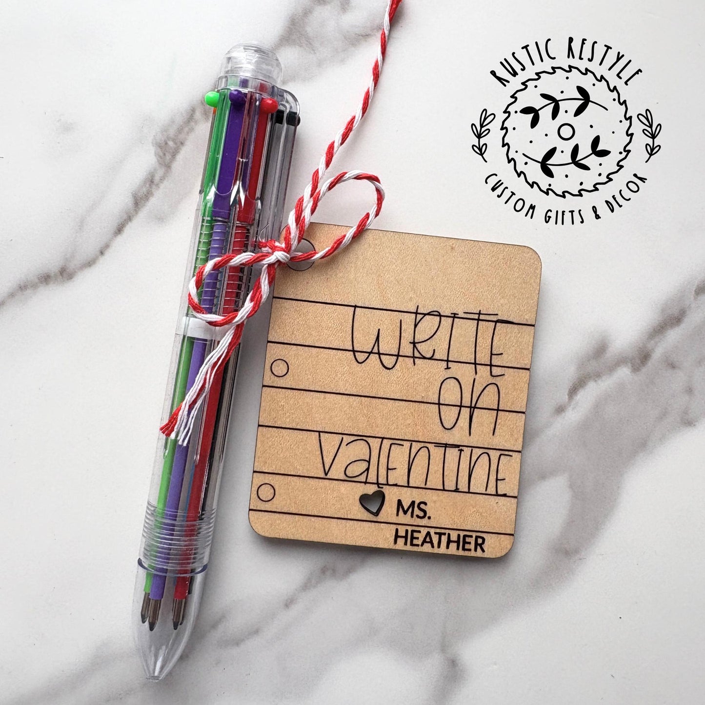 Classroom Multicolor click pen Valentines, Personalized wooden Valentine's Day gift
