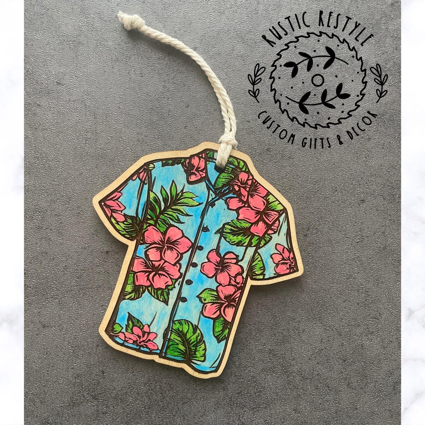 Hawaiian shirt Ornament, Personalized wood handpainted shirt ornament memorial