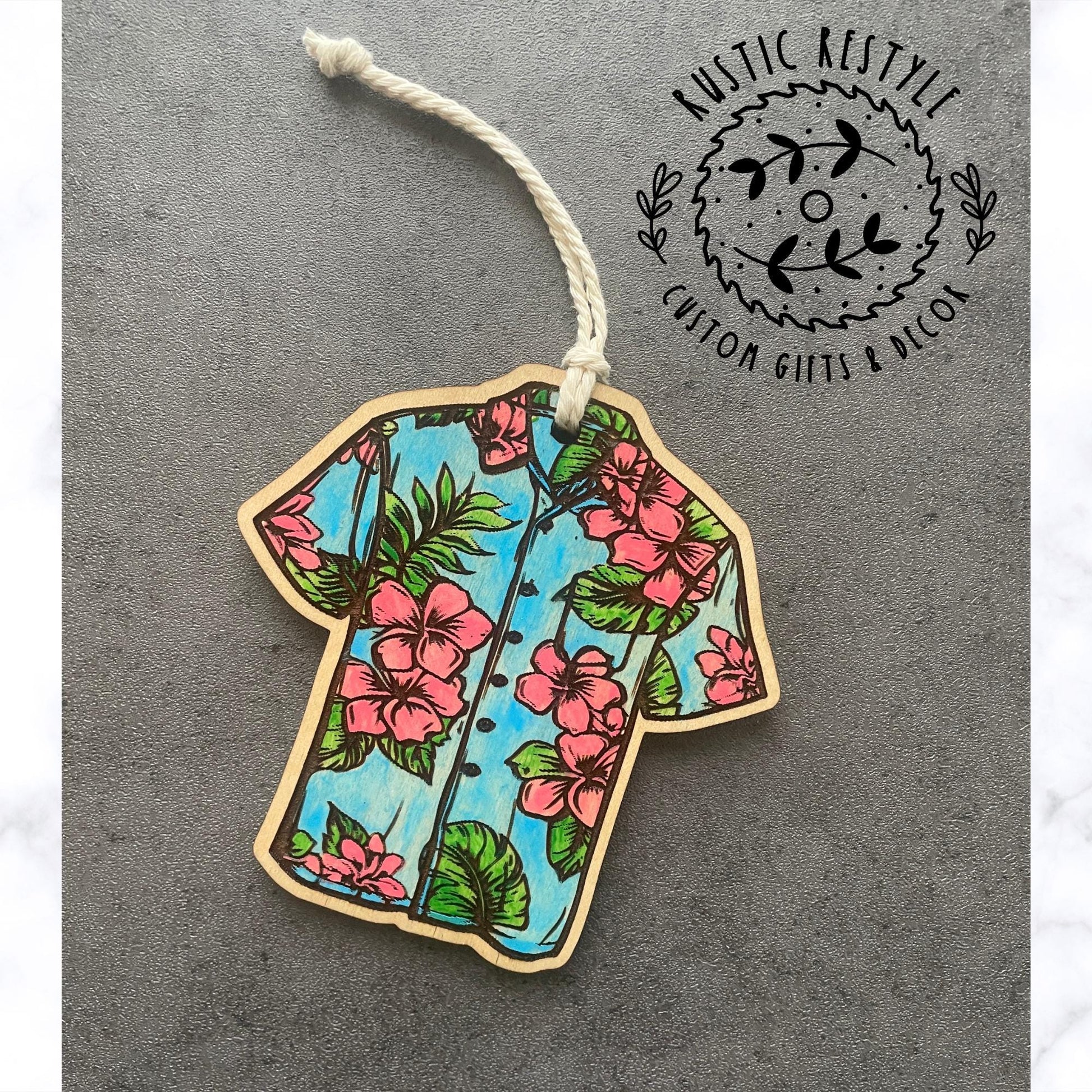 Hawaiian shirt Ornament, Personalized wood handpainted shirt ornament memorial