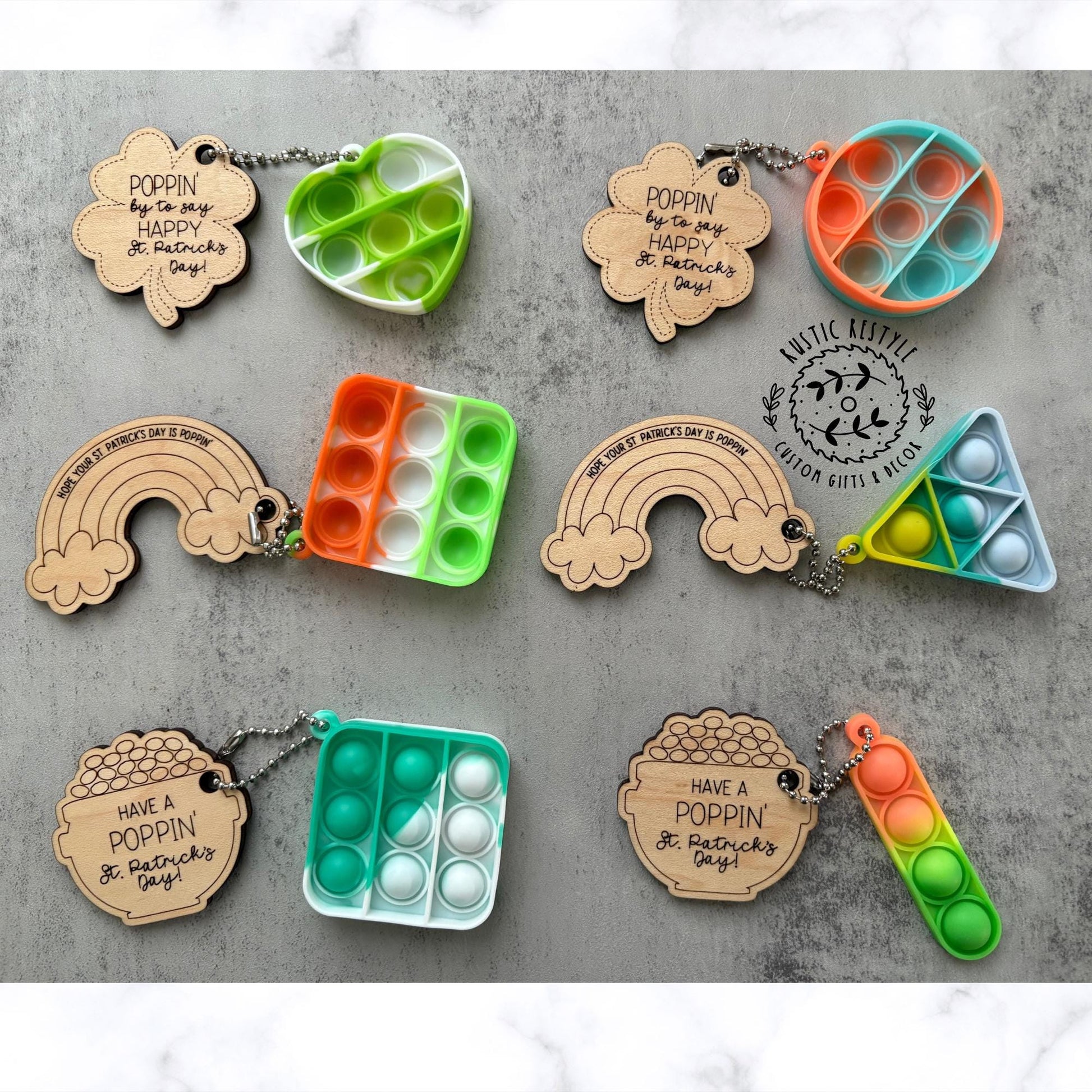 St Patrick's Day Pop-its favors, wooden kids prize St Paddy's Day gift