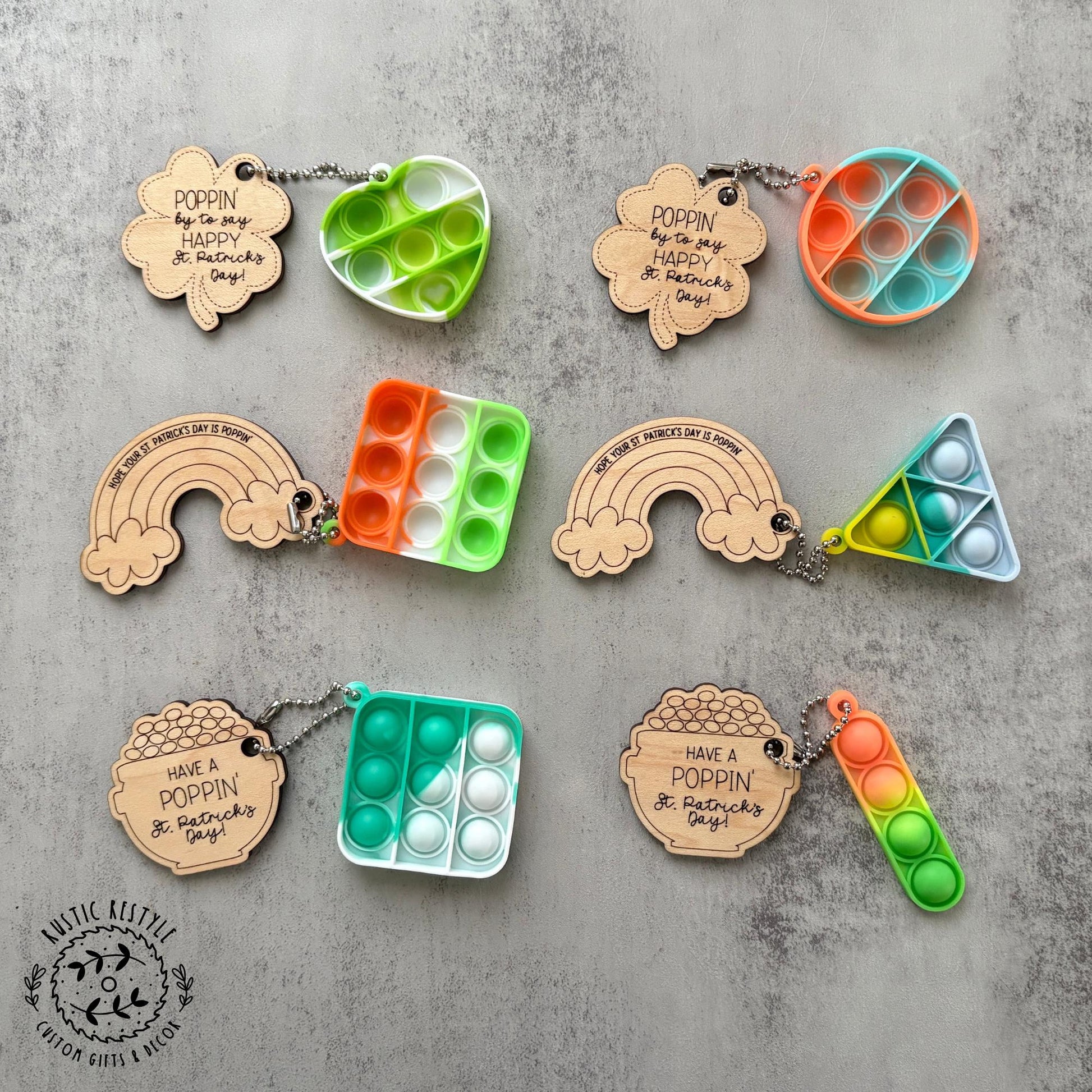 St Patrick's Day Pop-its favors, wooden kids prize St Paddy's Day gift