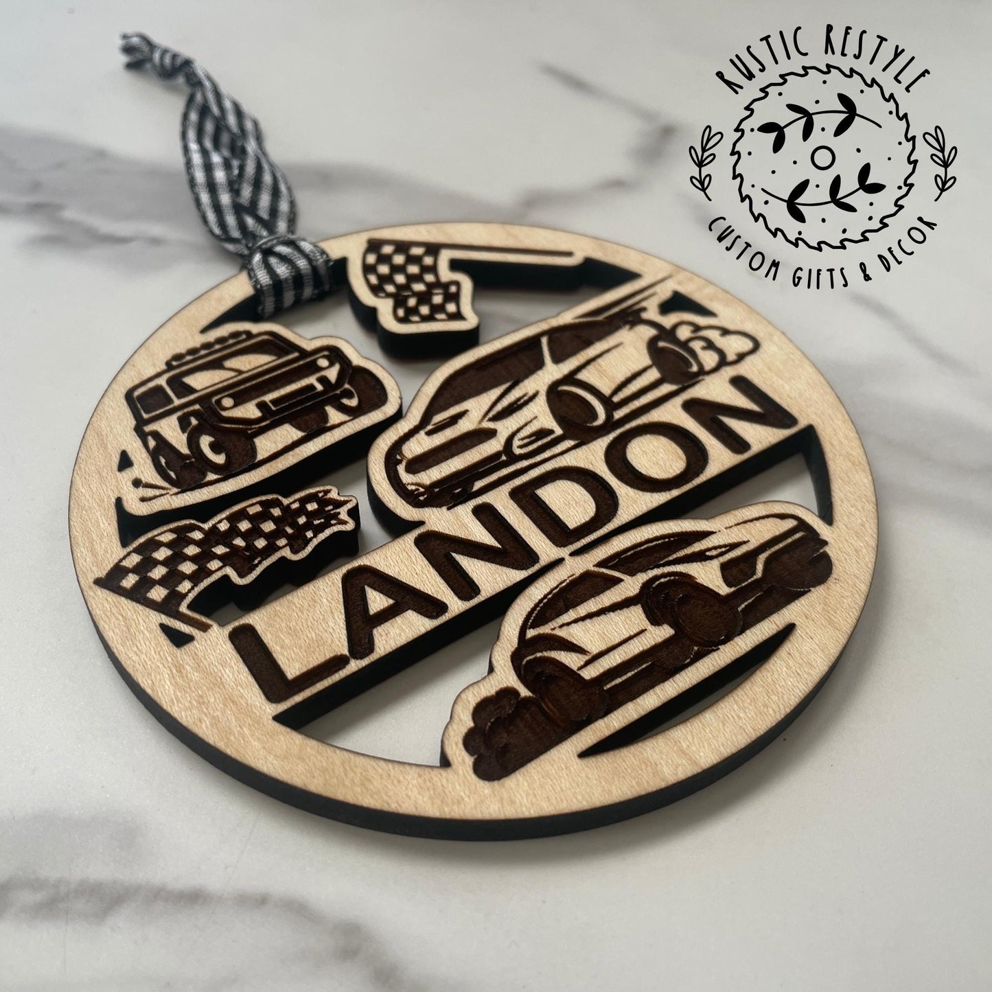 Personalized racing or race track Ornament, racing fan gift