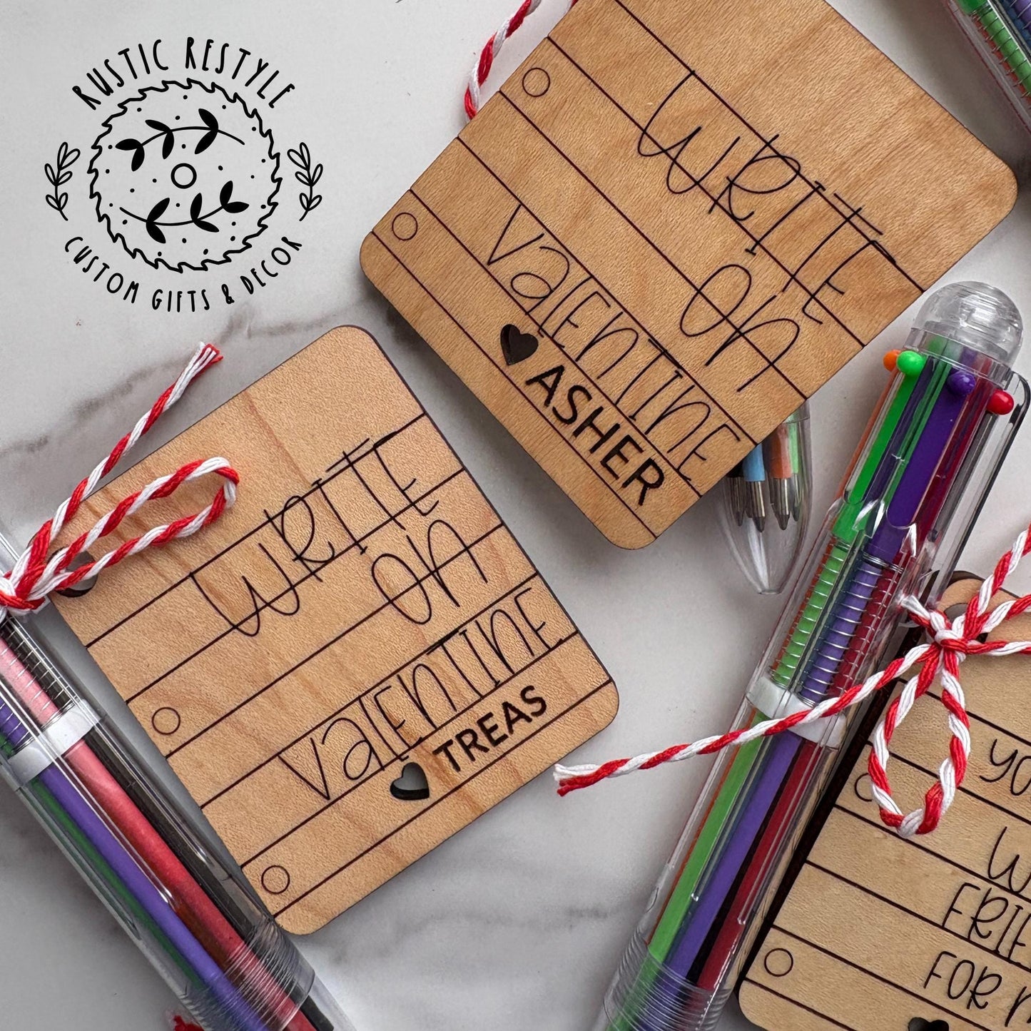 Classroom Multicolor click pen Valentines, Personalized wooden Valentine's Day gift