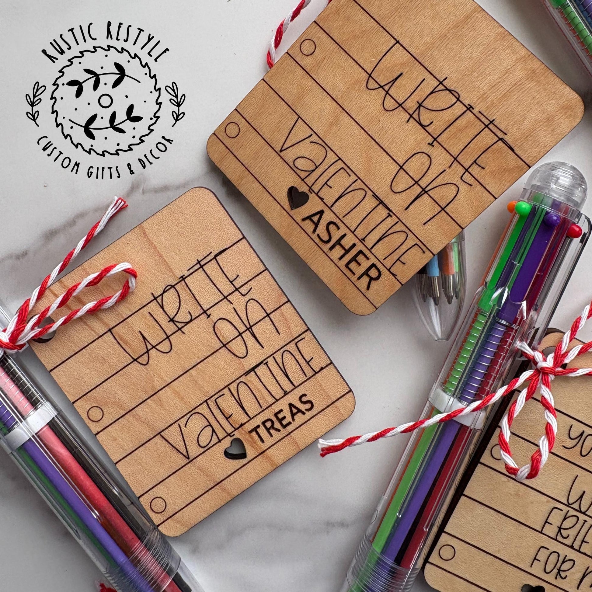 Classroom Multicolor click pen Valentines, Personalized wooden Valentine's Day gift