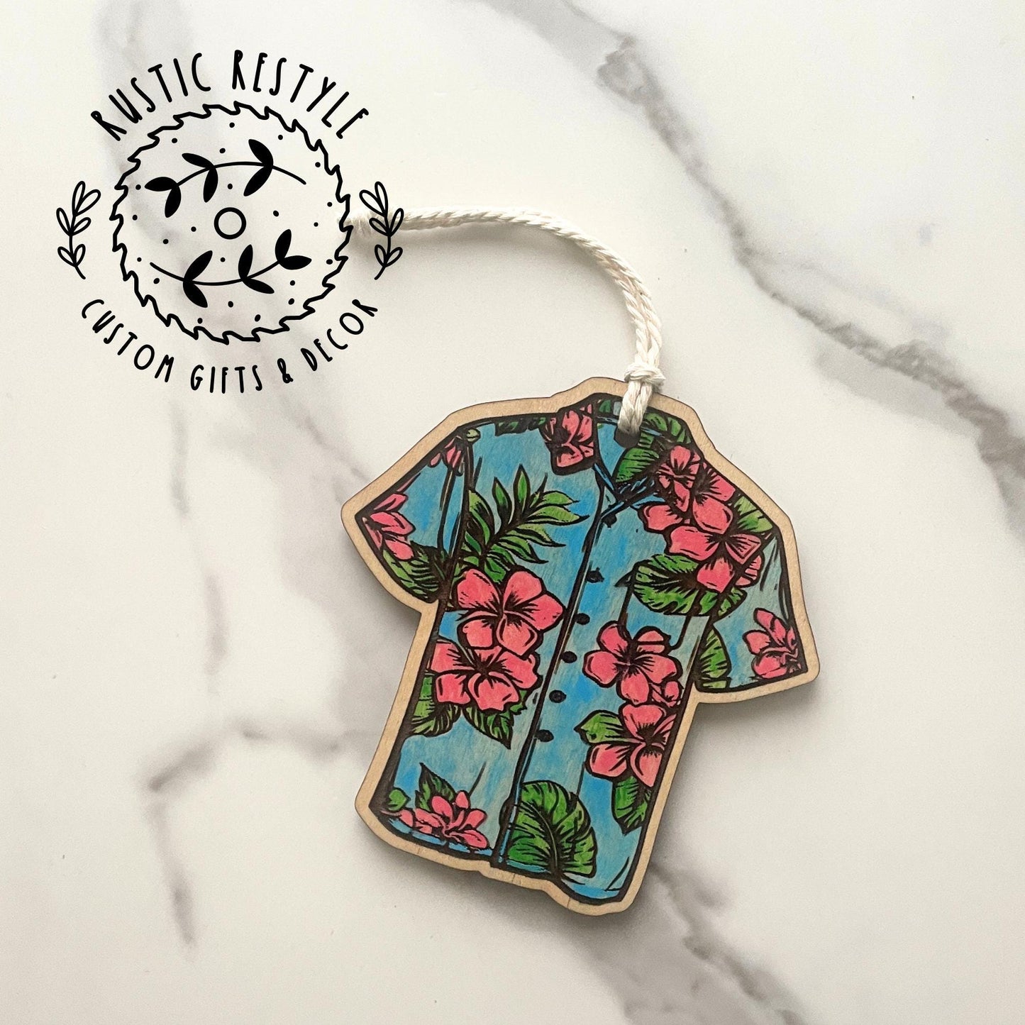 Hawaiian shirt Ornament, Personalized wood handpainted shirt ornament memorial