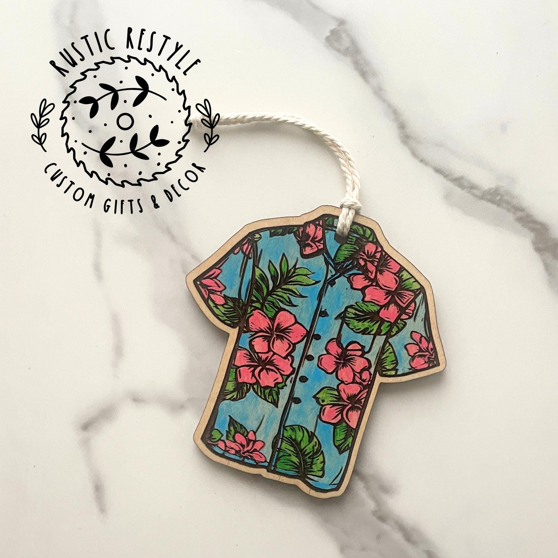 Hawaiian shirt Ornament, Personalized wood handpainted shirt ornament memorial