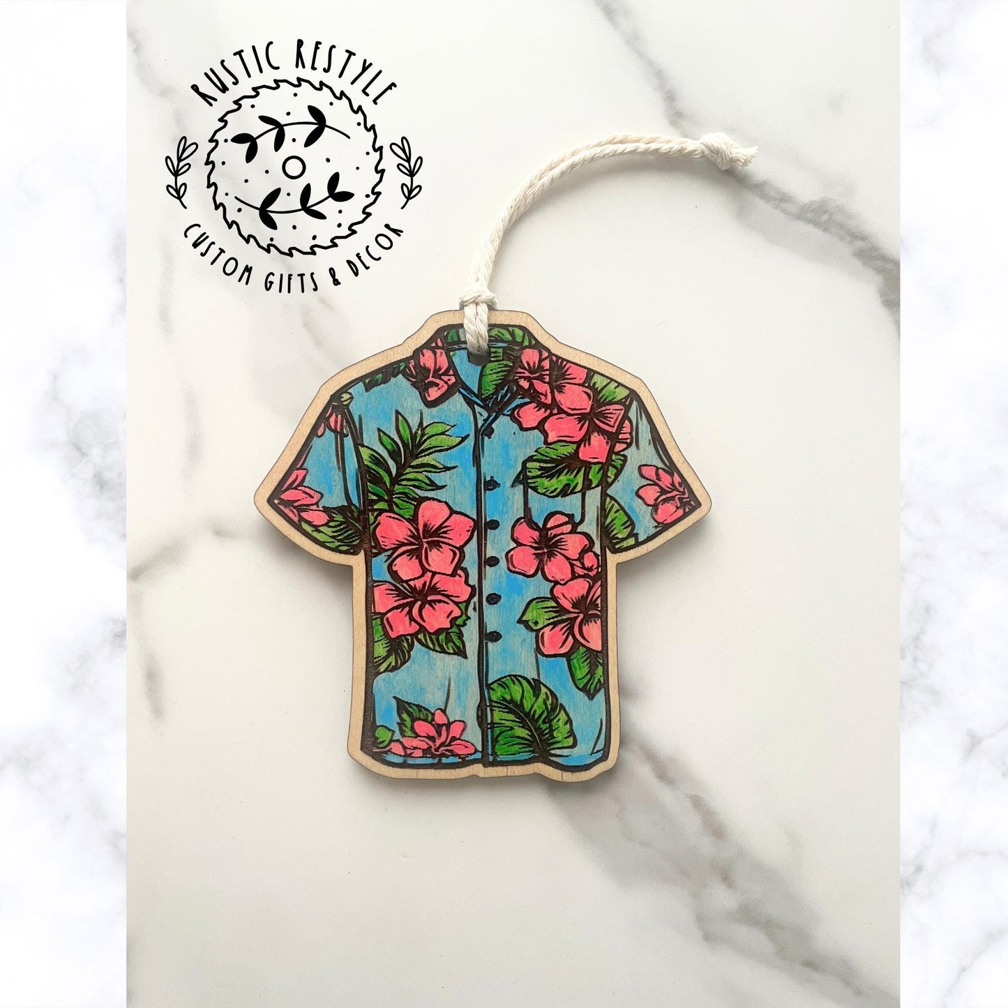 Hawaiian shirt Ornament, Personalized wood handpainted shirt ornament memorial