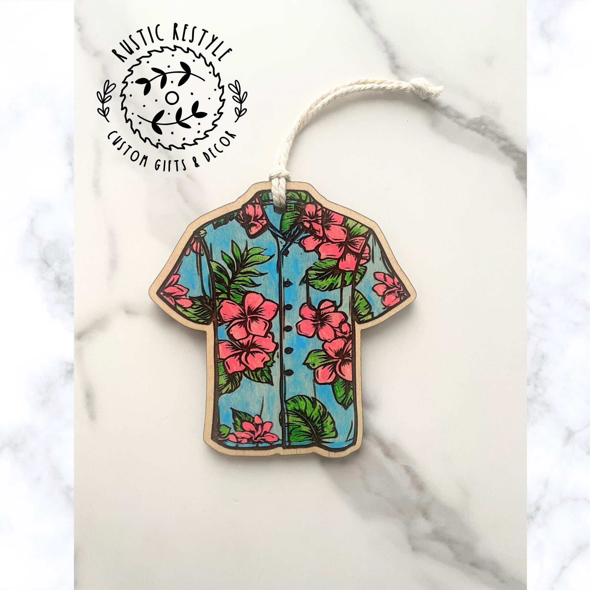 Hawaiian shirt Ornament, Personalized wood handpainted shirt ornament memorial