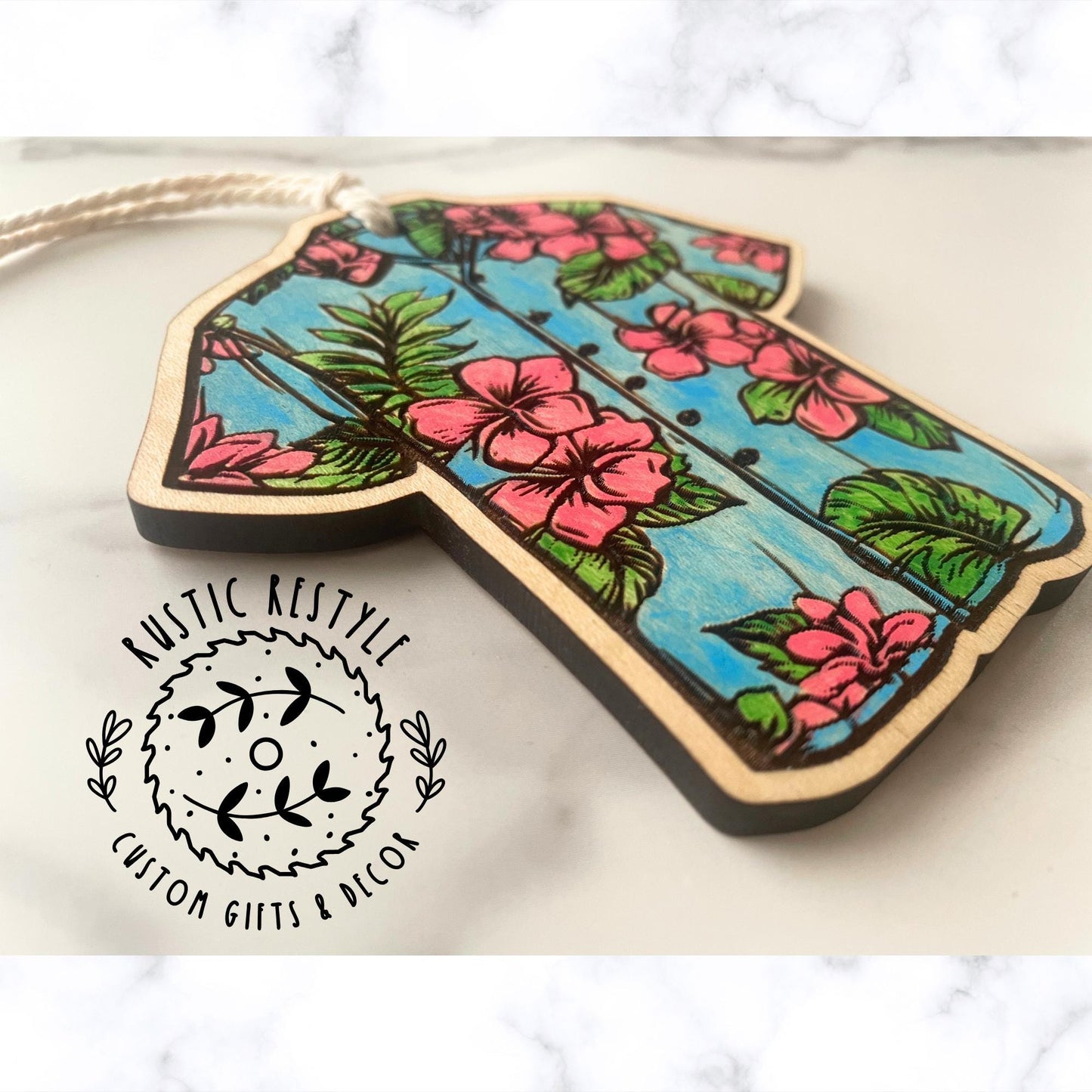Hawaiian shirt Ornament, Personalized wood handpainted shirt ornament memorial
