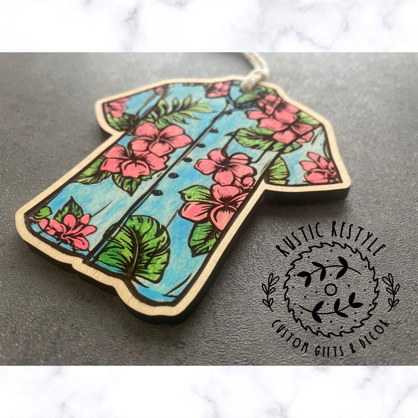 Hawaiian shirt Ornament, Personalized wood handpainted shirt ornament memorial