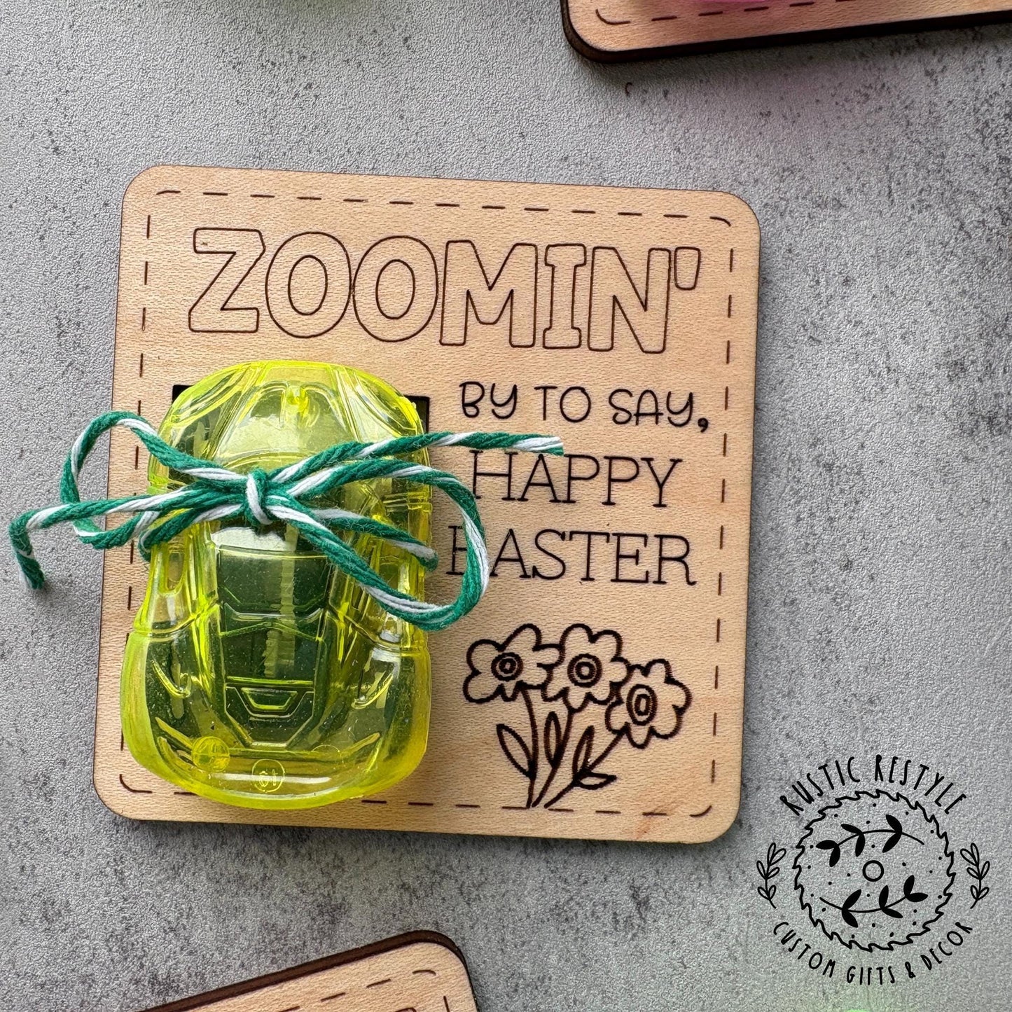kids pull-back wheelie car Easter basket stuffer, wooden Easter gift