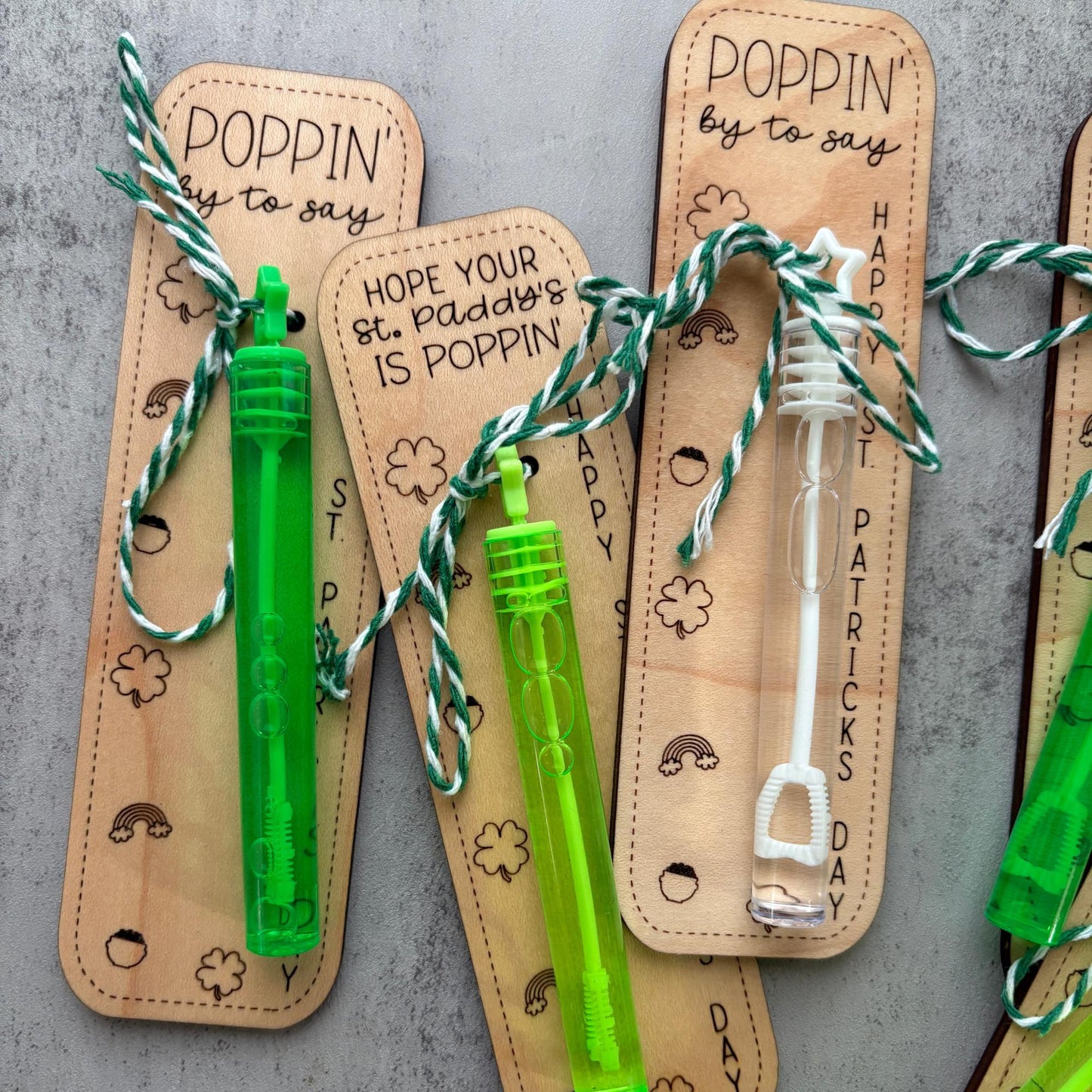 Classroom bubbles St Patrick's Day favors, Personalized wooden party favor gifts