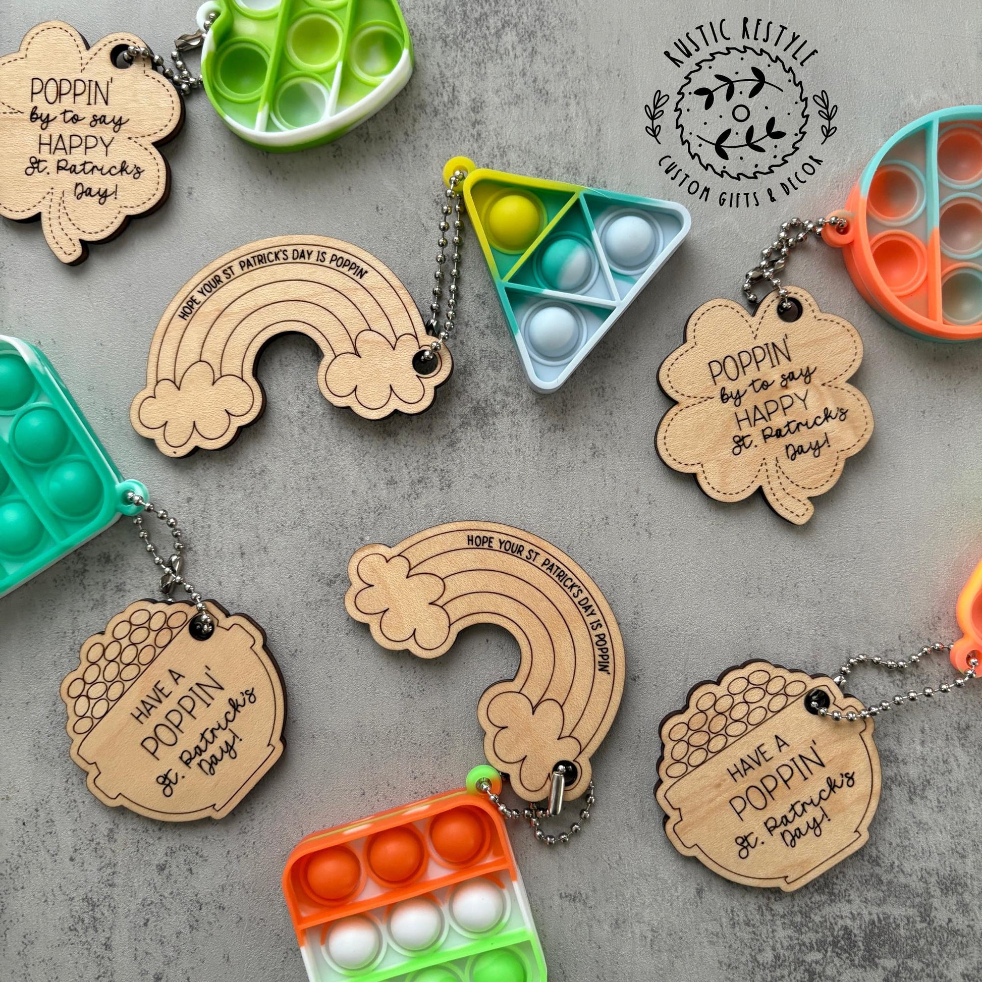 St Patrick's Day Pop-its favors, wooden kids prize St Paddy's Day gift
