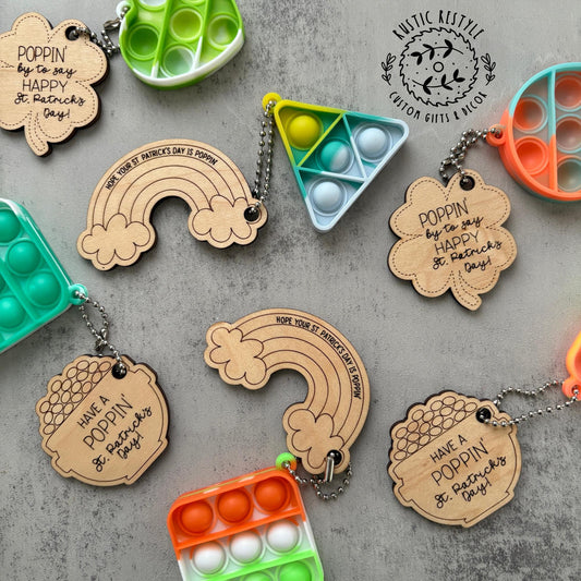 St Patrick's Day Pop-its favors, wooden kids prize St Paddy's Day gift