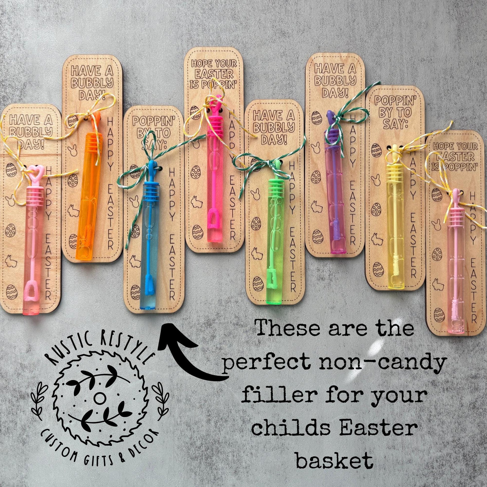 Easter basket stuffers bubbles, wooden Easter tag bubble gift