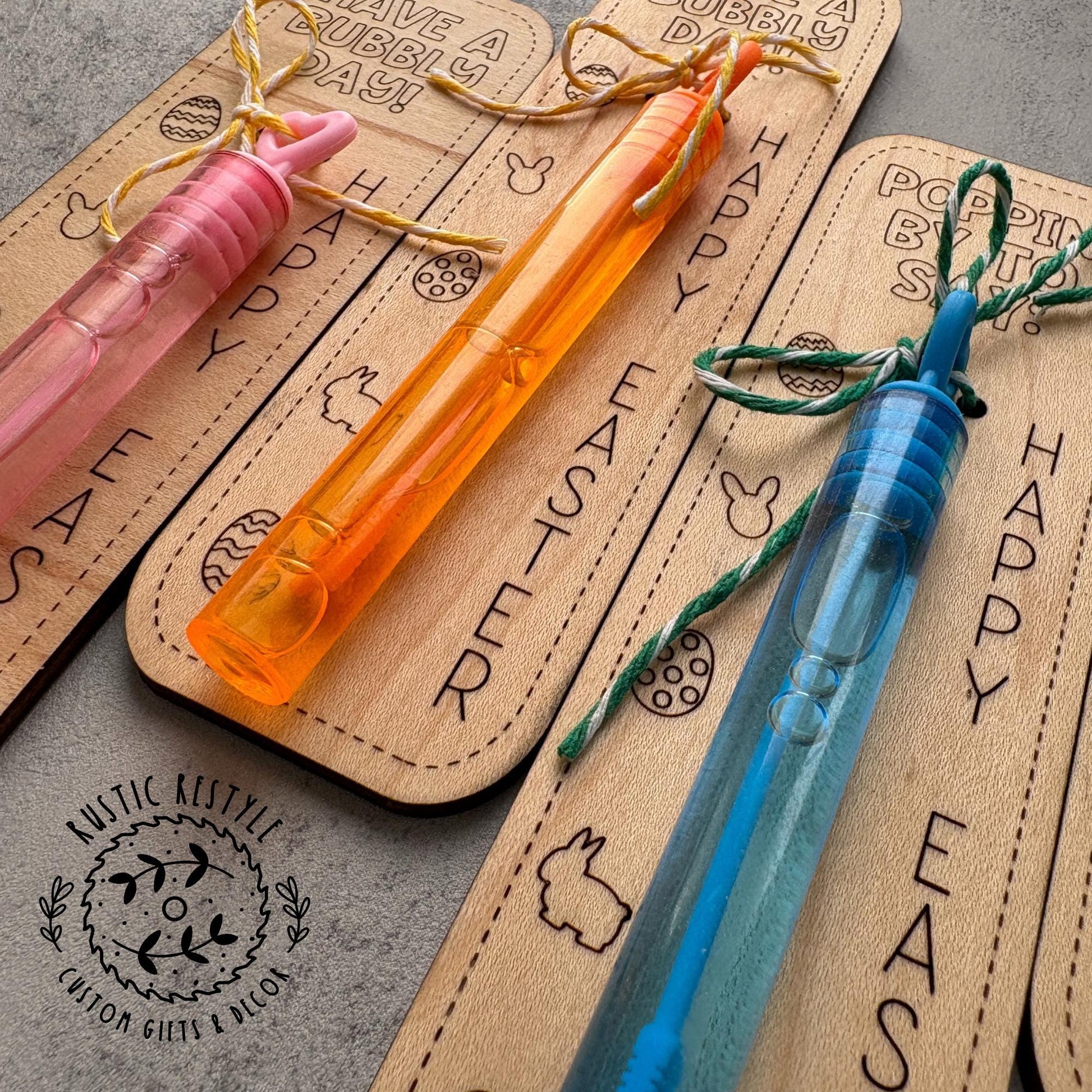 Easter basket stuffers bubbles, wooden Easter tag bubble gift