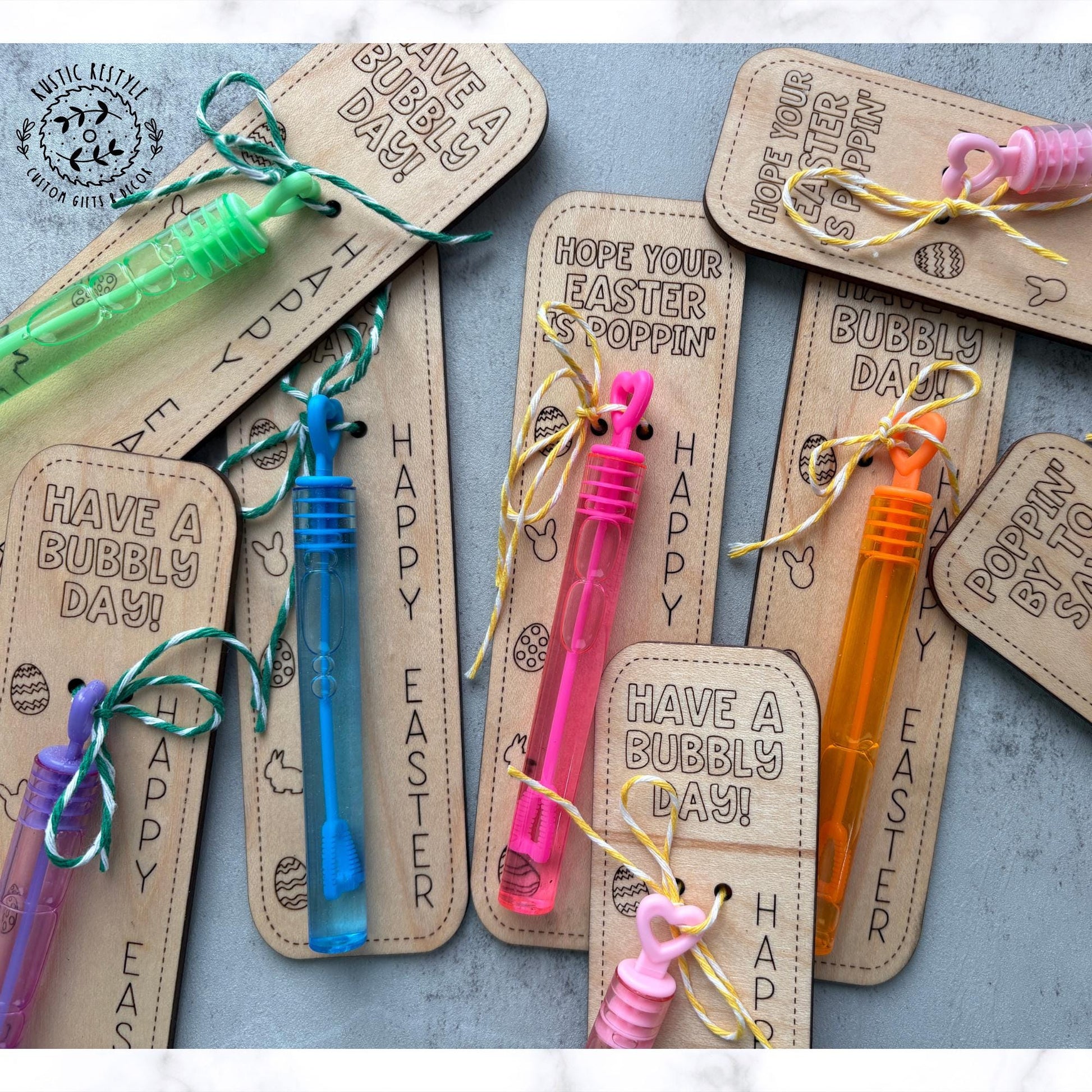 Easter basket stuffers bubbles, wooden Easter tag bubble gift