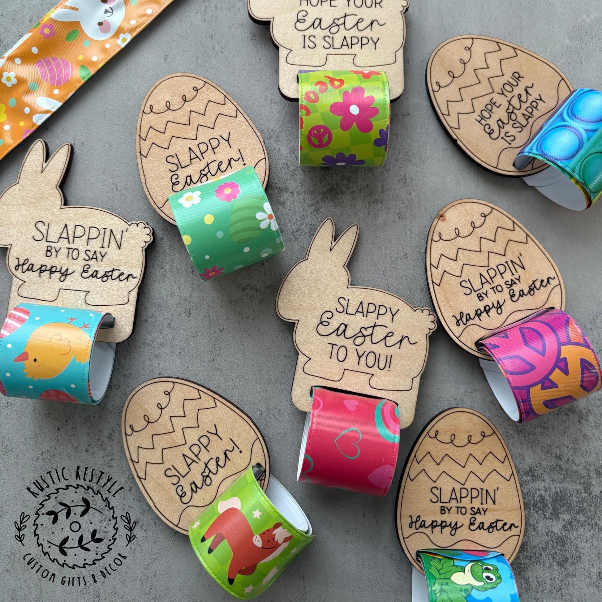 Kids slap bracelet Easter basket filler, Personalized wooden Easter basket stuffer gifts, classroom prizes