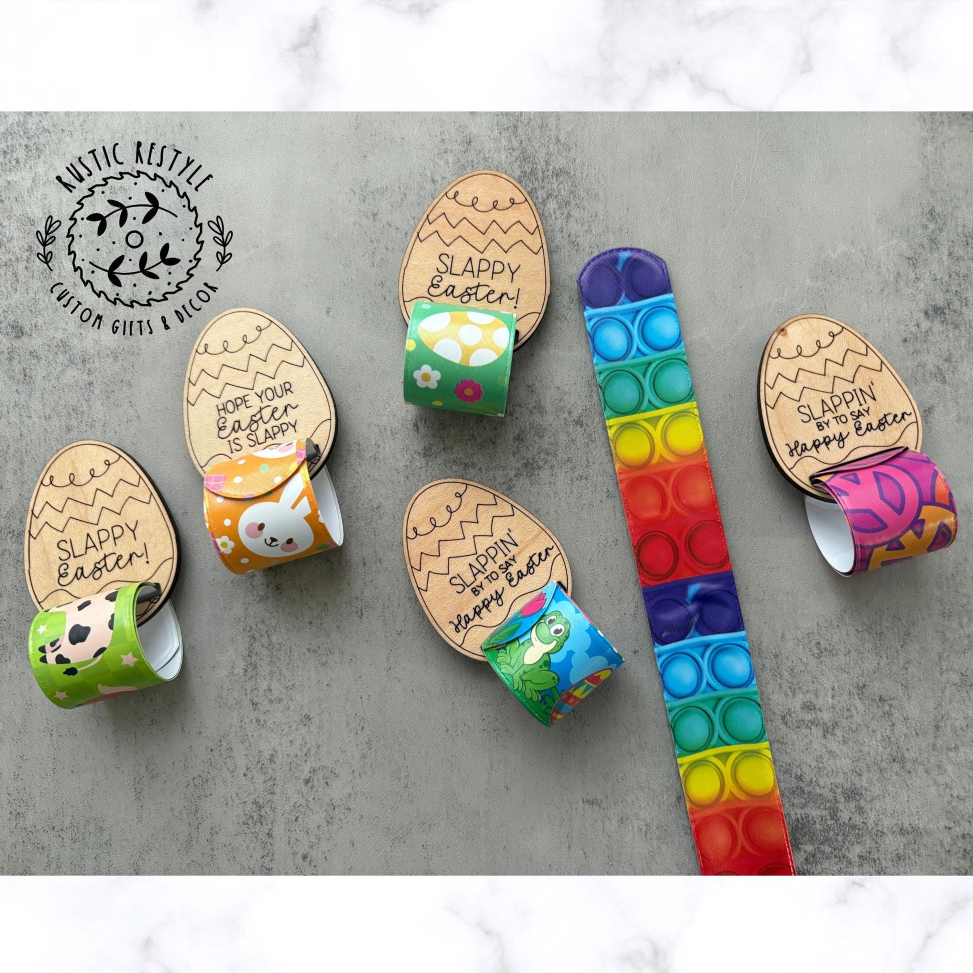 Kids slap bracelet Easter basket filler, Personalized wooden Easter basket stuffer gifts, classroom prizes