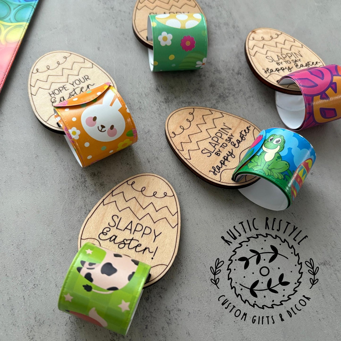 Kids slap bracelet Easter basket filler, Personalized wooden Easter basket stuffer gifts, classroom prizes