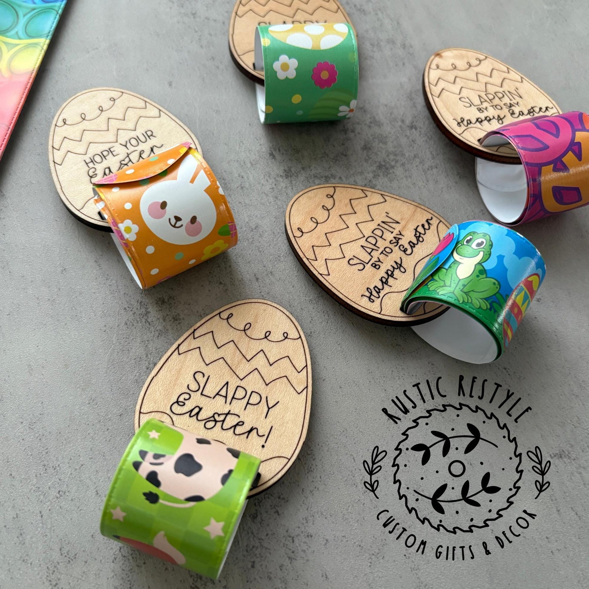 Kids slap bracelet Easter basket filler, Personalized wooden Easter basket stuffer gifts, classroom prizes