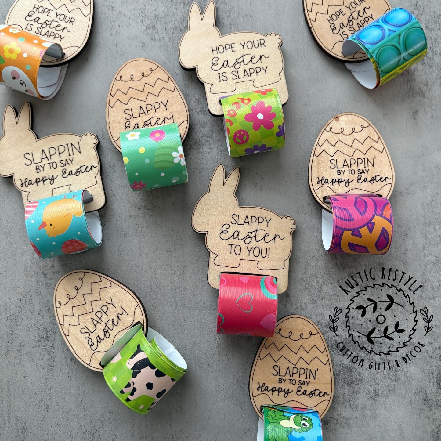 Kids slap bracelet Easter basket filler, Personalized wooden Easter basket stuffer gifts, classroom prizes