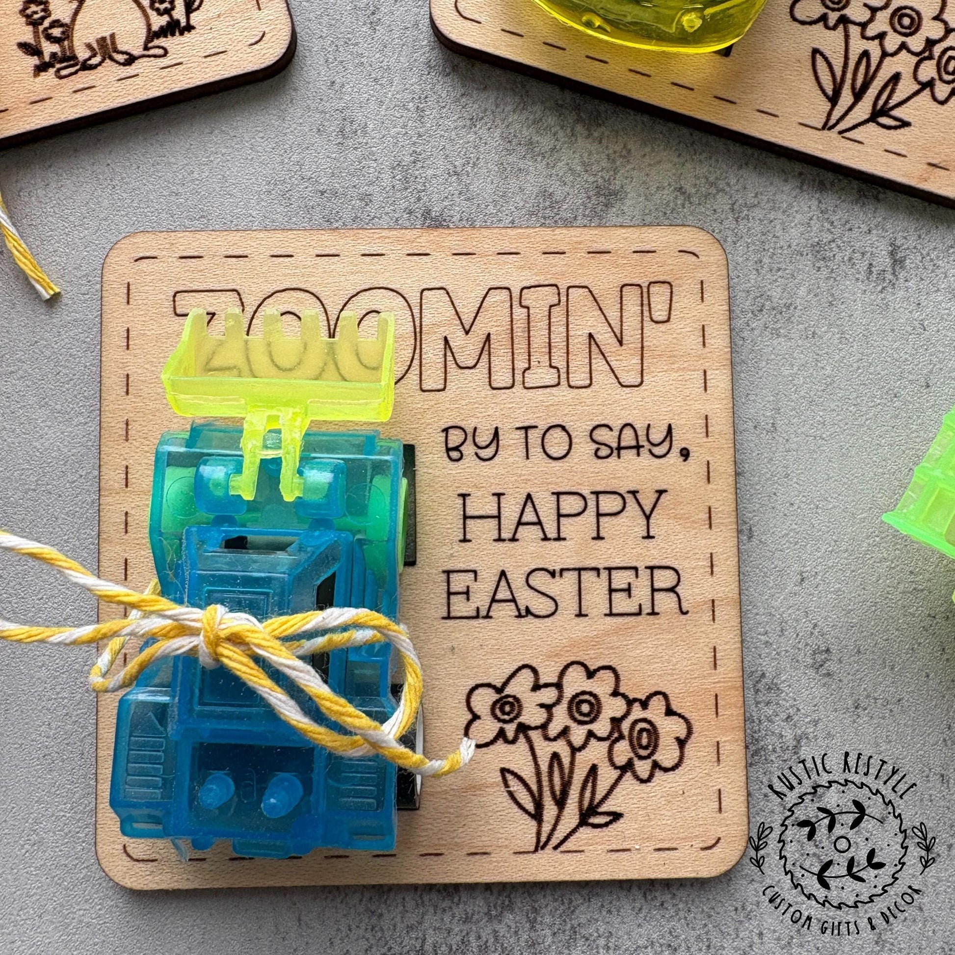 kids pull-back wheelie car Easter basket stuffer, wooden Easter gift