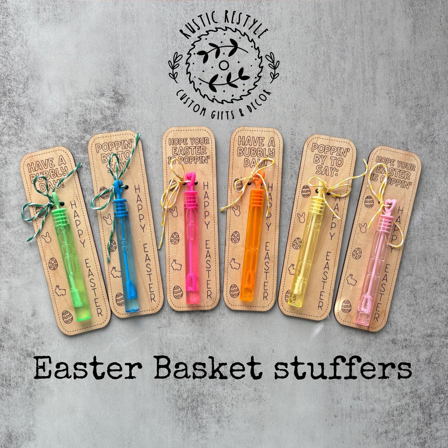 Easter basket stuffers bubbles, wooden Easter tag bubble gift