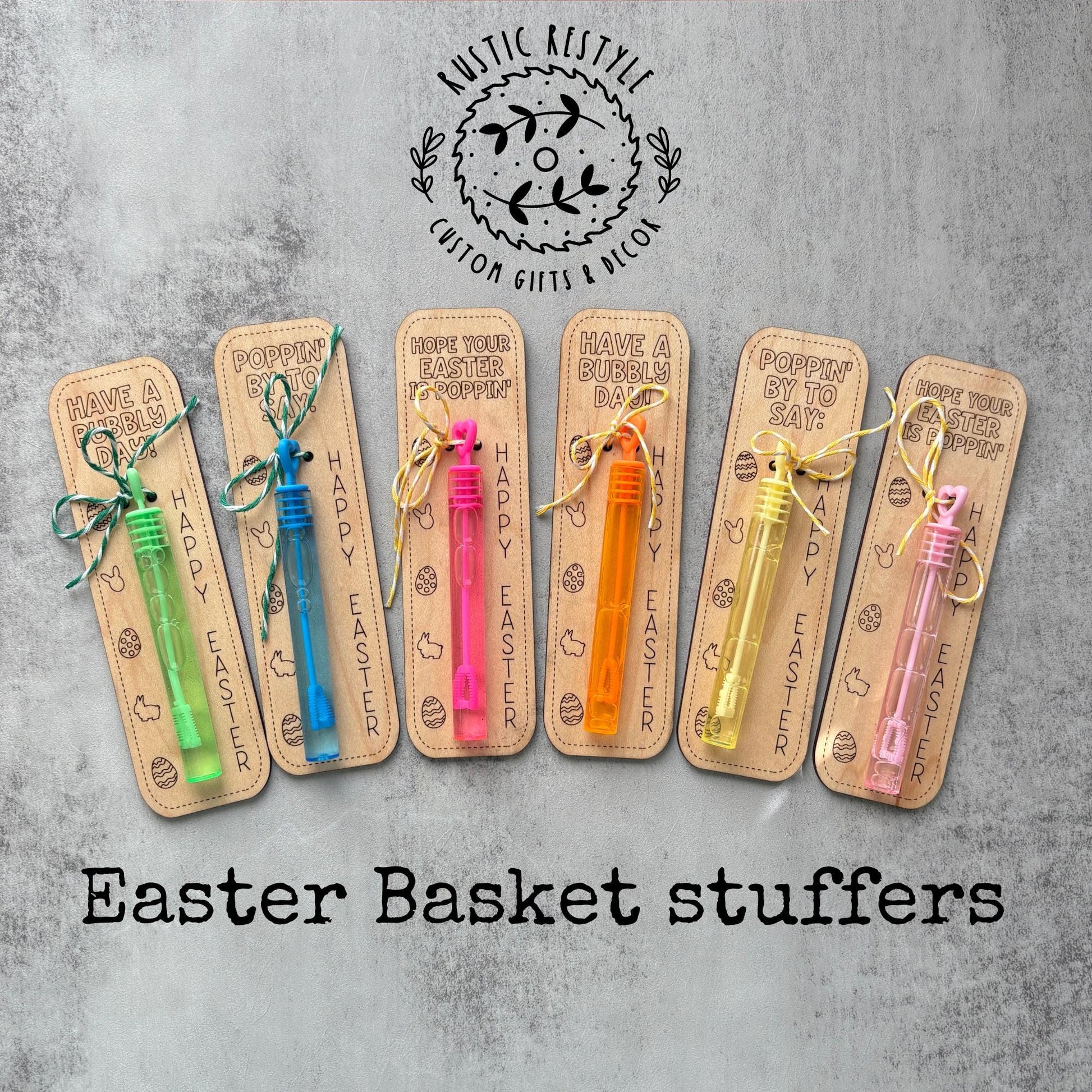 Easter basket stuffers bubbles, wooden Easter tag bubble gift