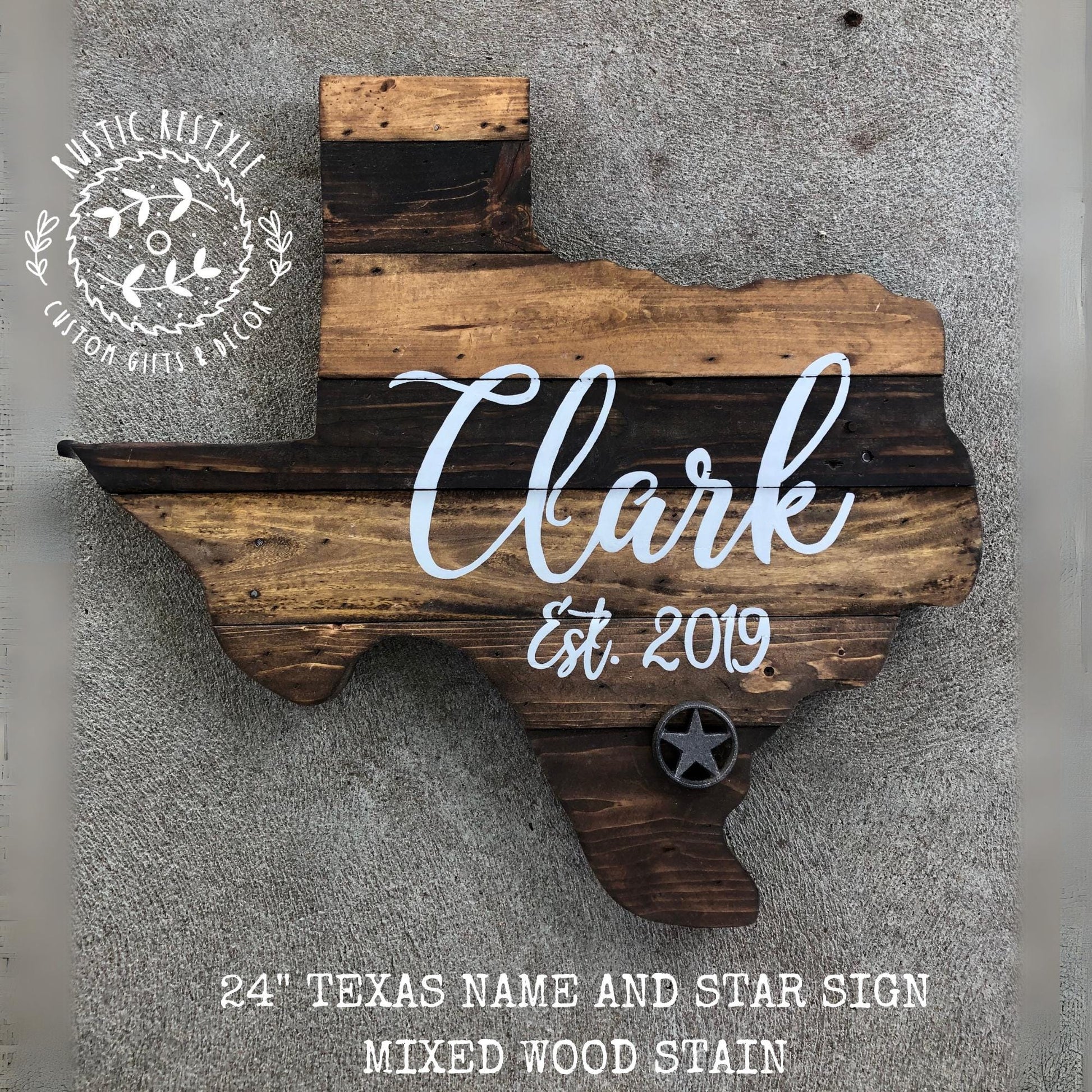Last name wood sign, pallet sign wall art, wood state art, new home, rustic home decor, wooden Texas pallet, 24inch Texas name and star sign