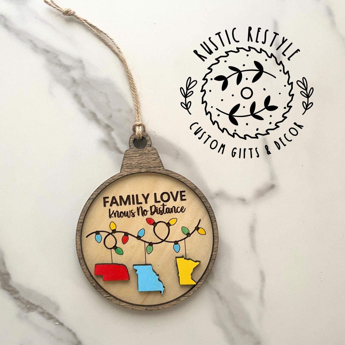 Long Distance Family Ornament with states, Family love long-distance family ornaments, pick Any state, 2-3 states