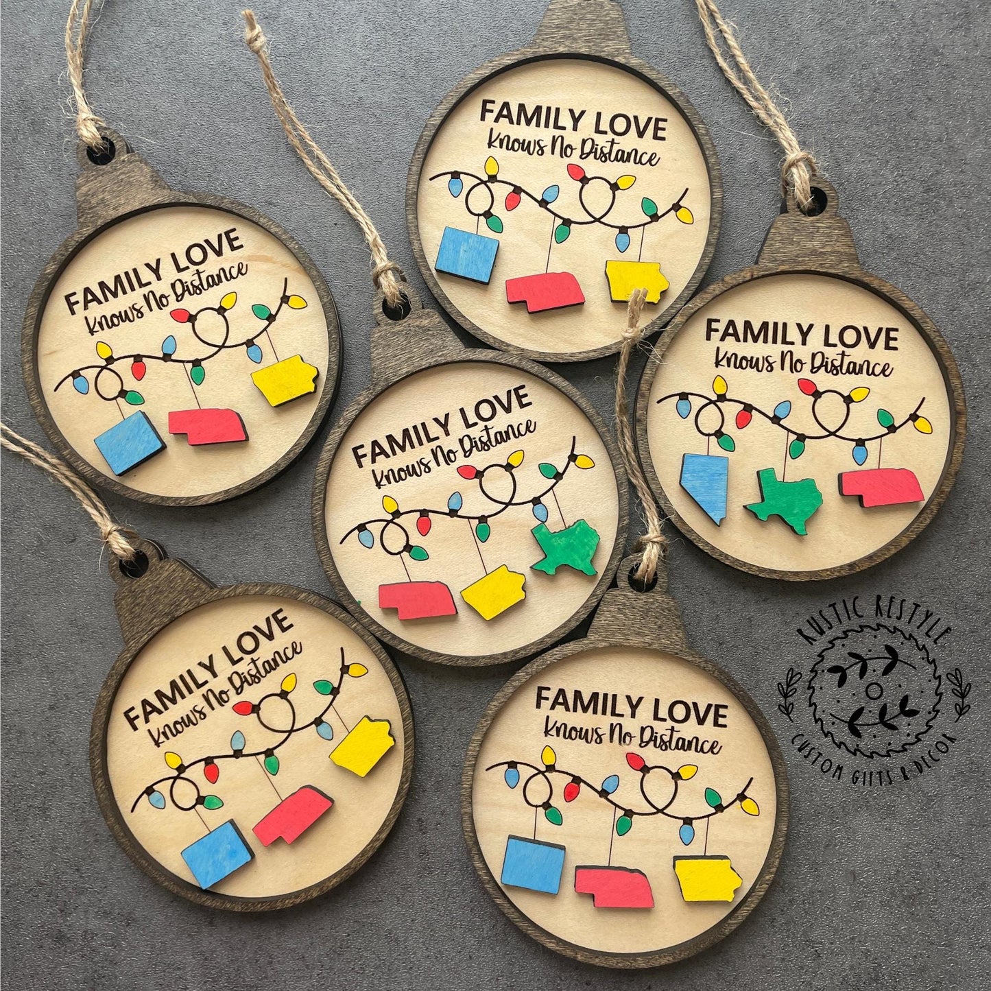 Long Distance Family Ornament with states, Family love long-distance family ornaments, pick Any state, 2-3 states