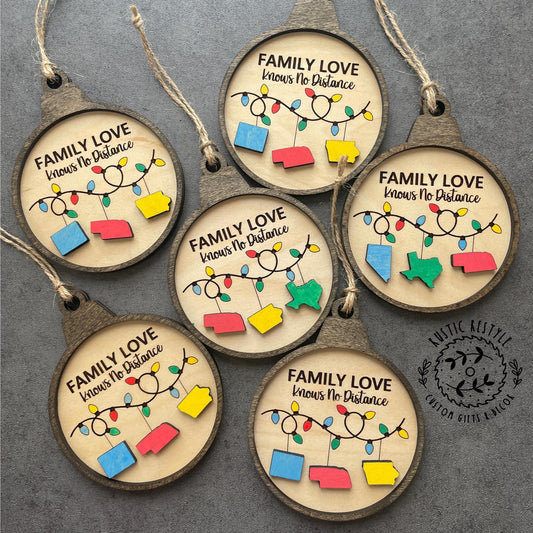 Long Distance Family Ornament with states, Family love long-distance family ornaments, pick Any state, 2-3 states