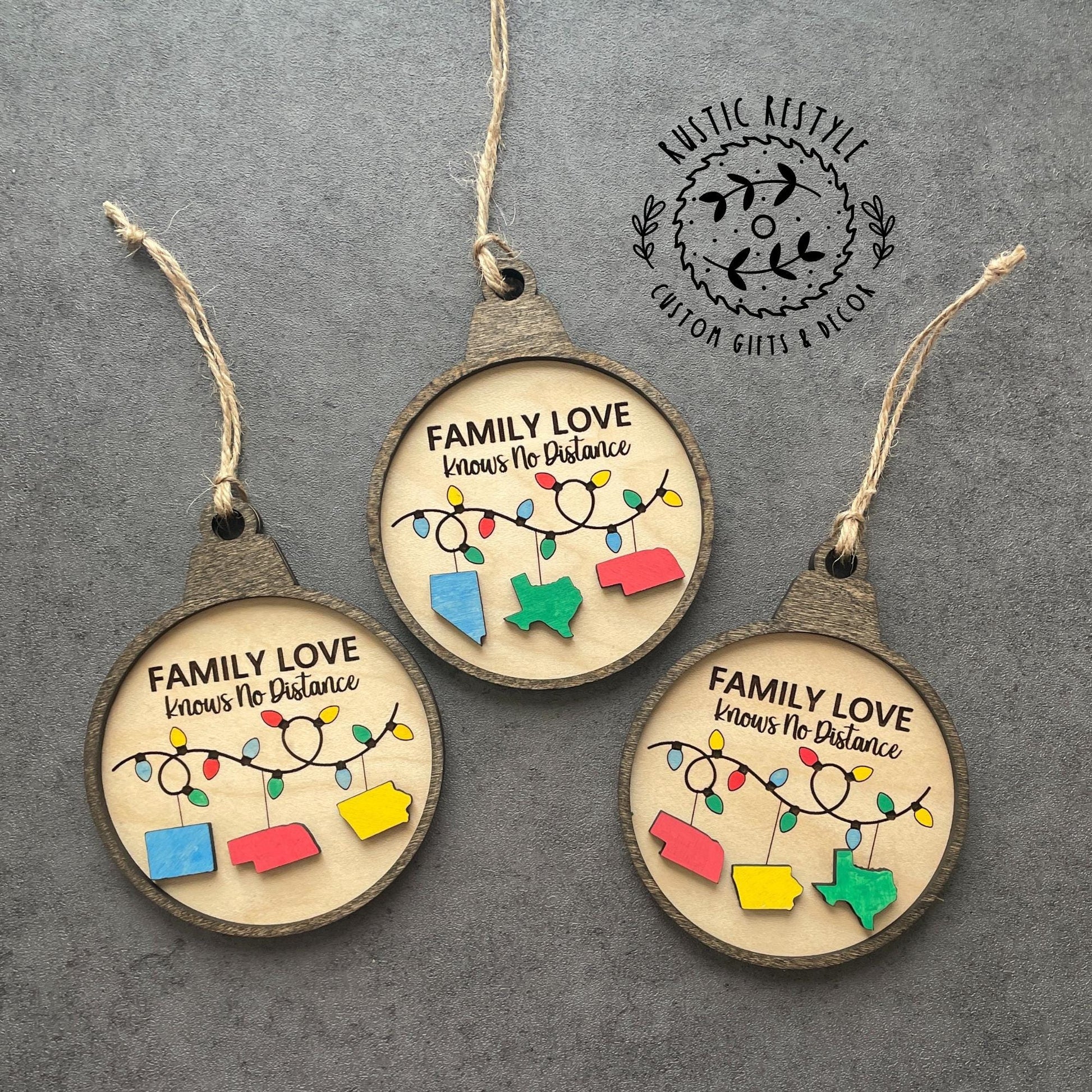 Long Distance Family Ornament with states, Family love long-distance family ornaments, pick Any state, 2-3 states