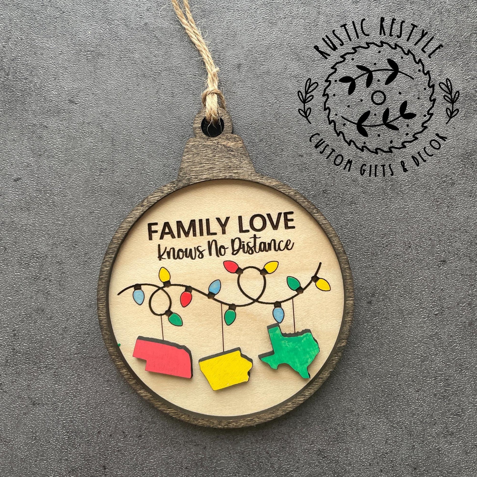 Long Distance Family Ornament with states, Family love long-distance family ornaments, pick Any state, 2-3 states