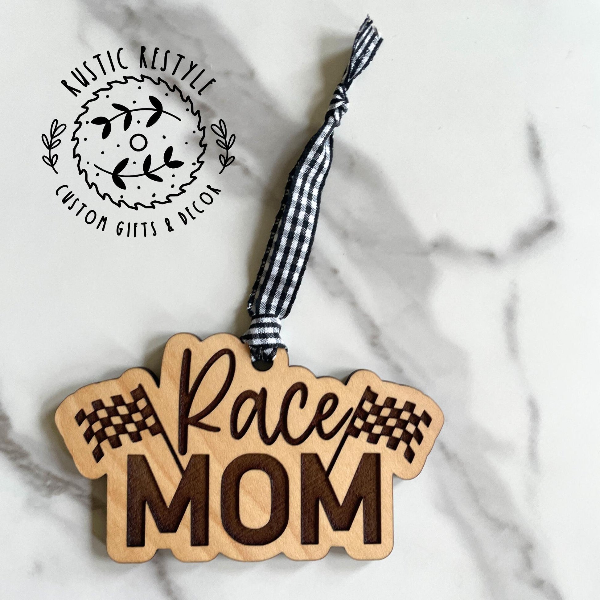 Race mom ornament, Race wife, checkered flags