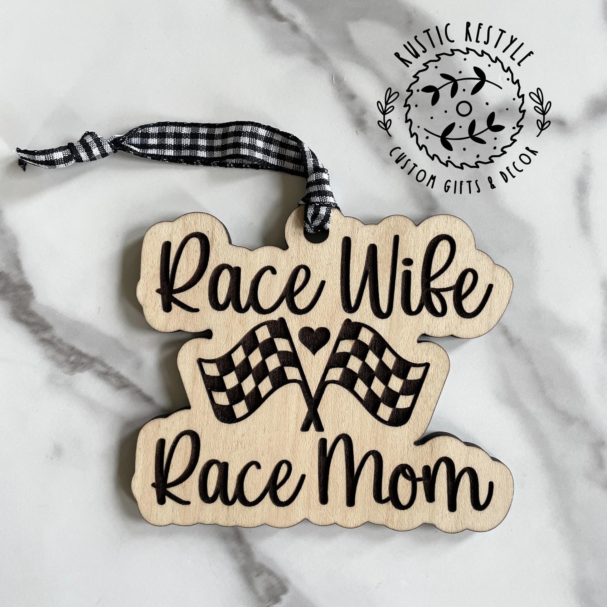 Race mom ornament, Race wife, checkered flags
