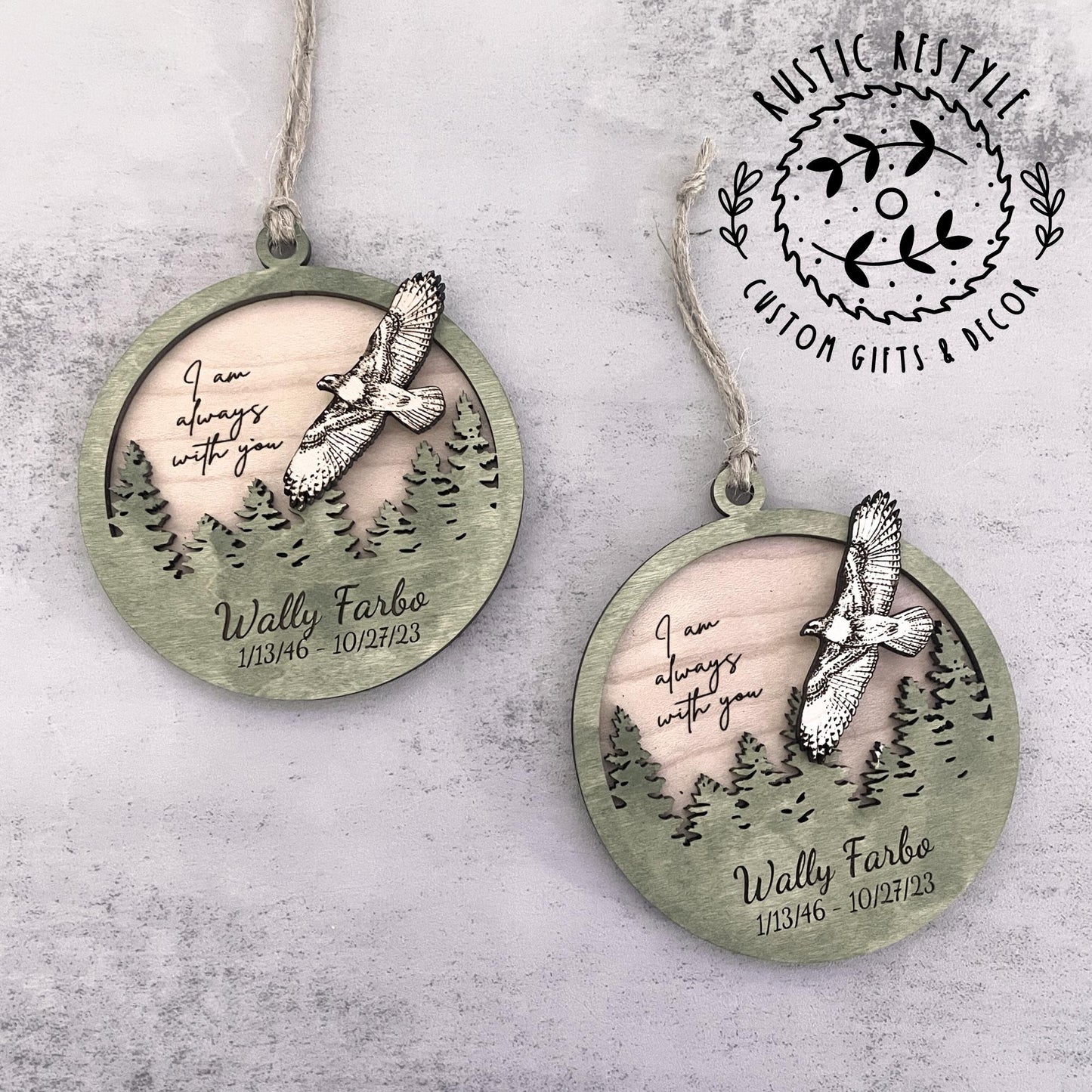 Memorial Hawk Remembrance ornament, 4inch hawk remeberance hanger can be personalized with engraved names