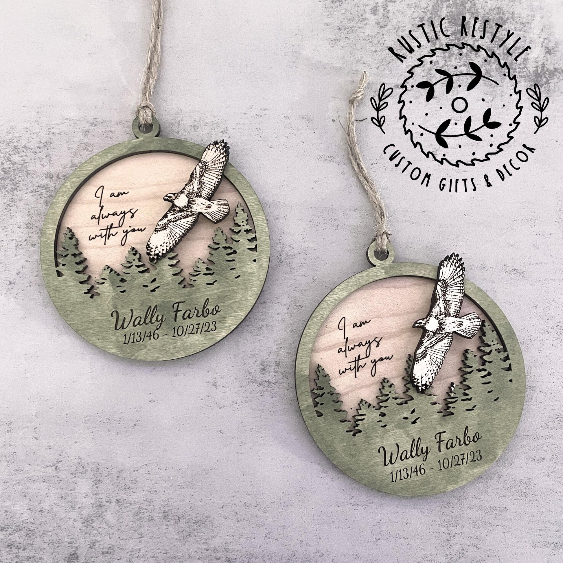 Memorial Hawk Remembrance ornament, 4inch hawk remeberance hanger can be personalized with engraved names