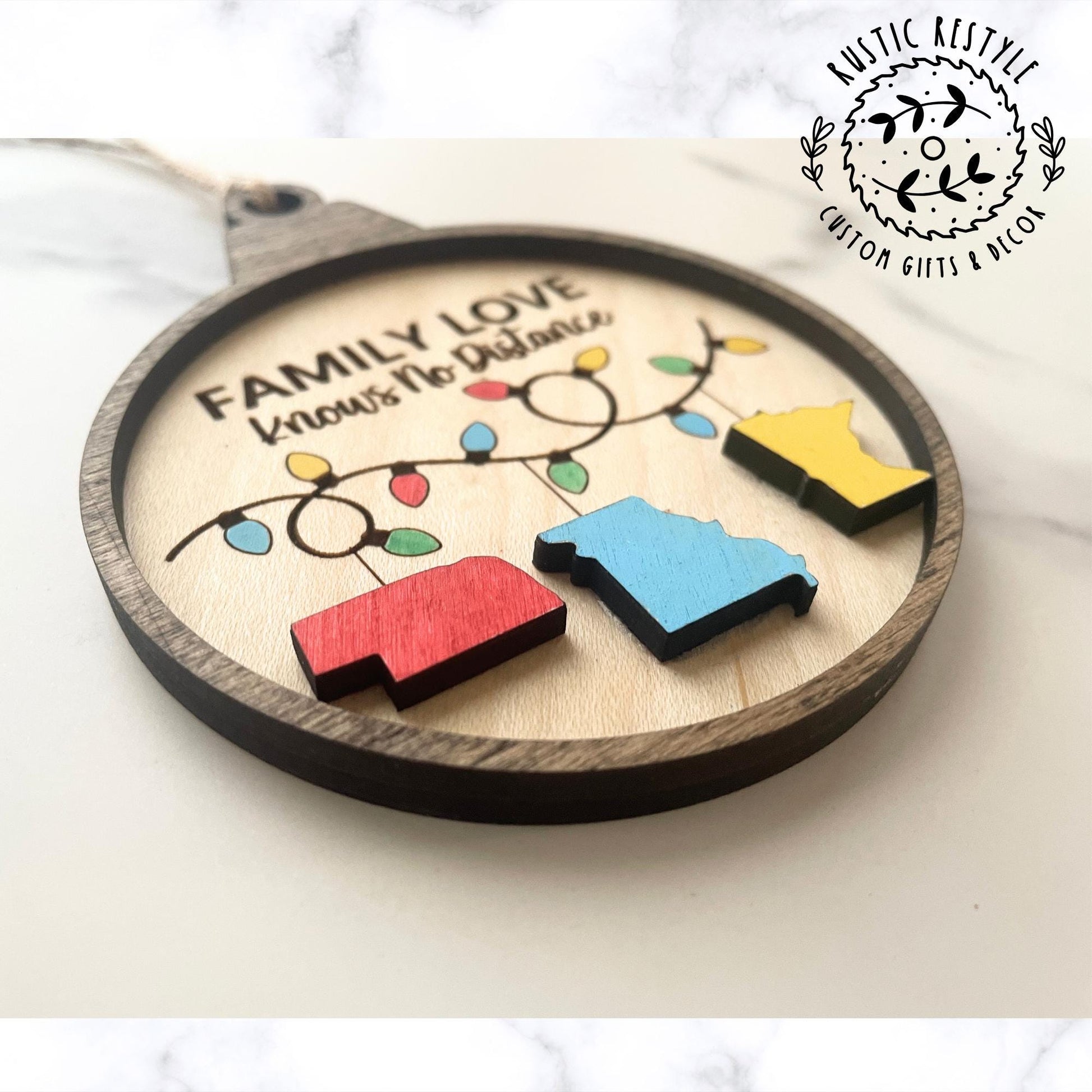 Long Distance Family Ornament with states, Family love long-distance family ornaments, pick Any state, 2-3 states