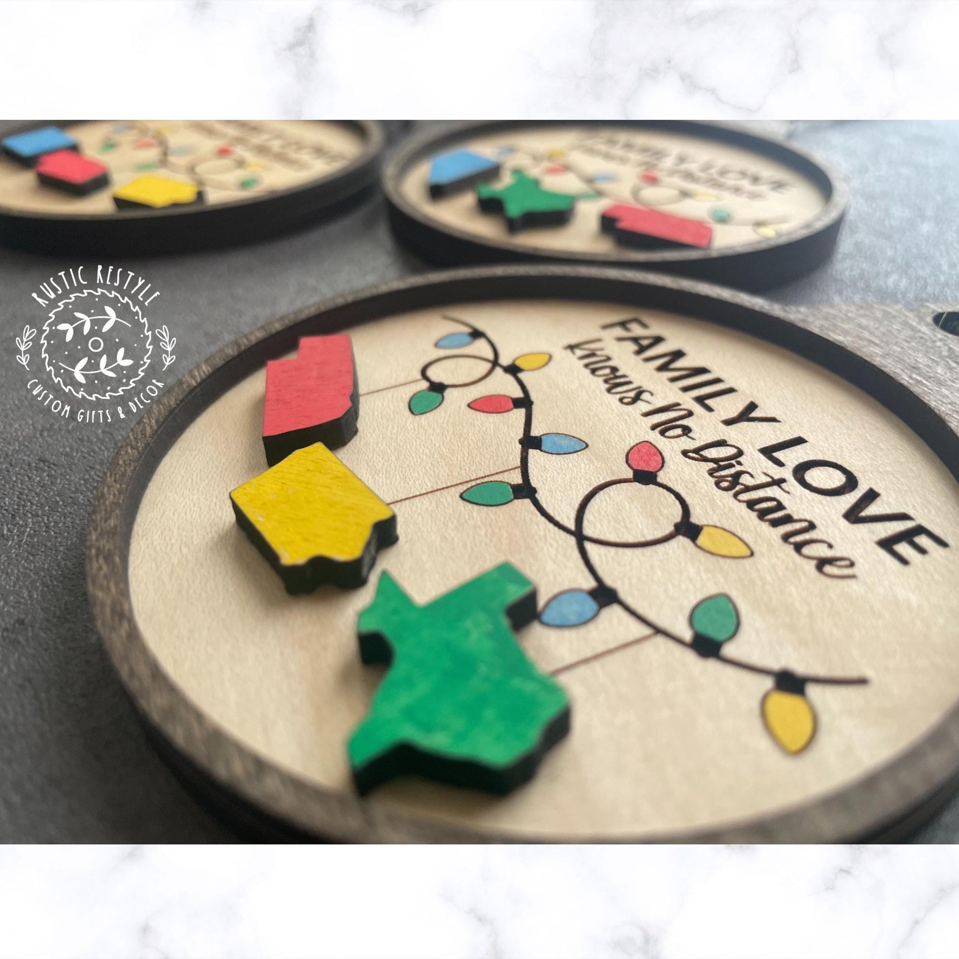 Long Distance Family Ornament with states, Family love long-distance family ornaments, pick Any state, 2-3 states