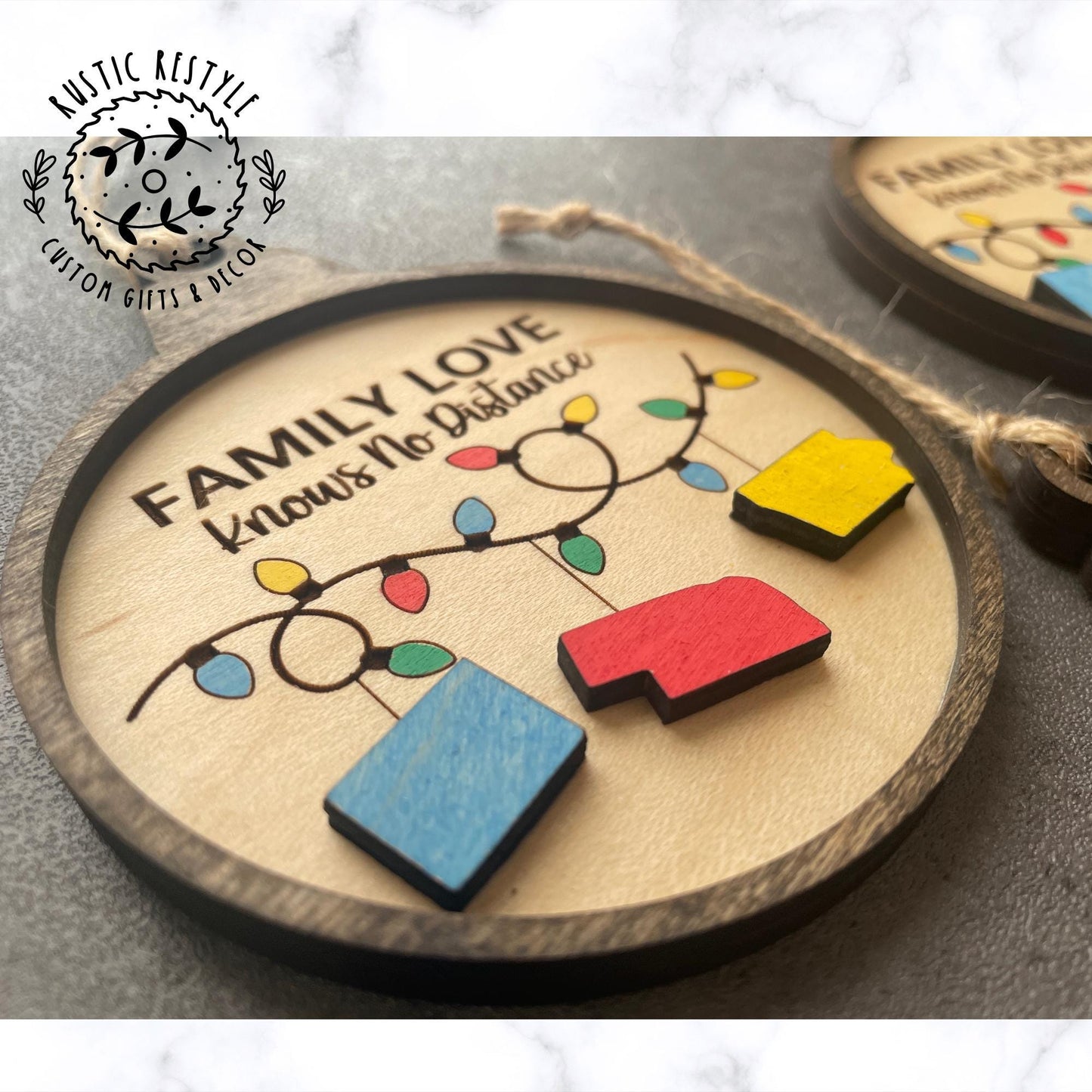 Long Distance Family Ornament with states, Family love long-distance family ornaments, pick Any state, 2-3 states