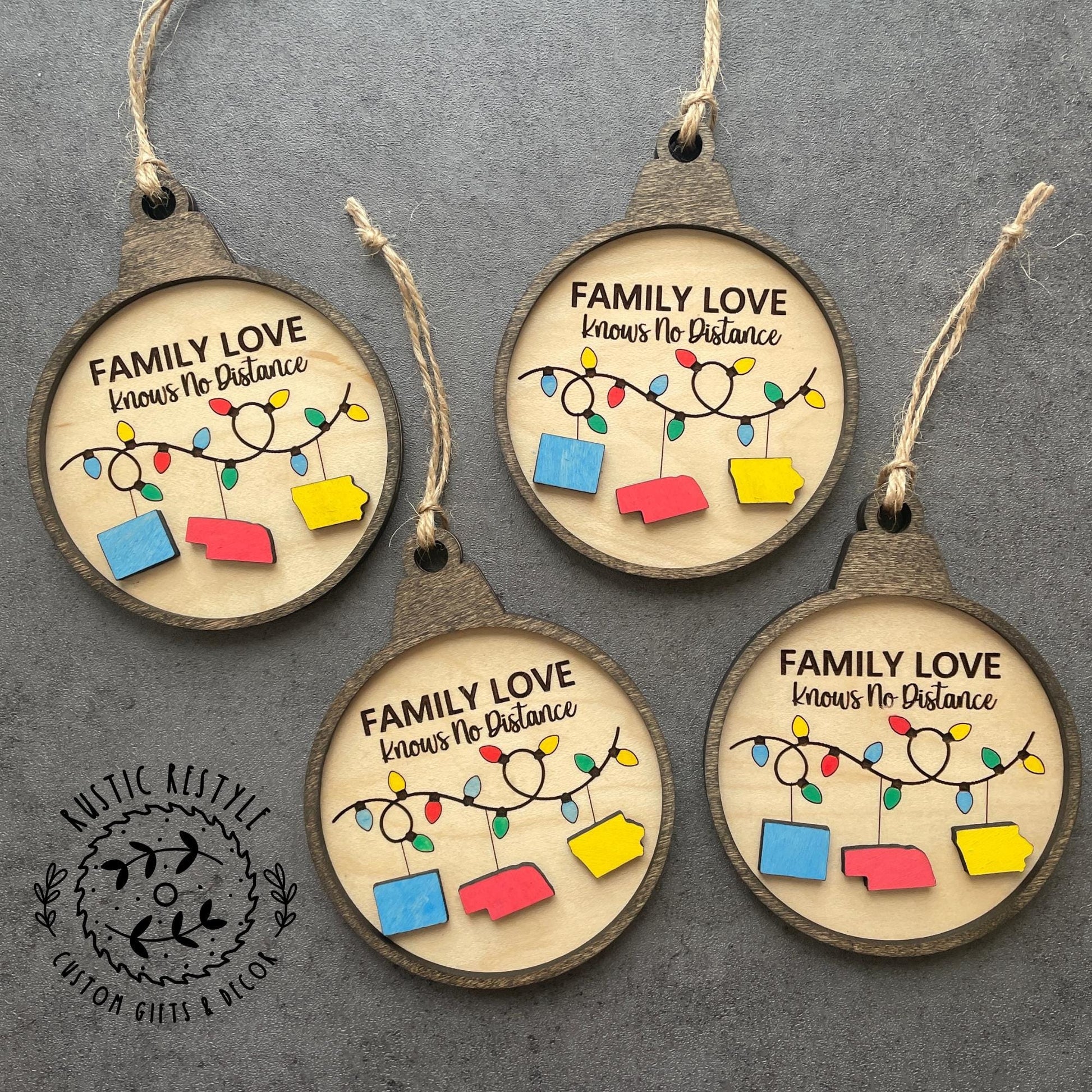 Long Distance Family Ornament with states, Family love long-distance family ornaments, pick Any state, 2-3 states