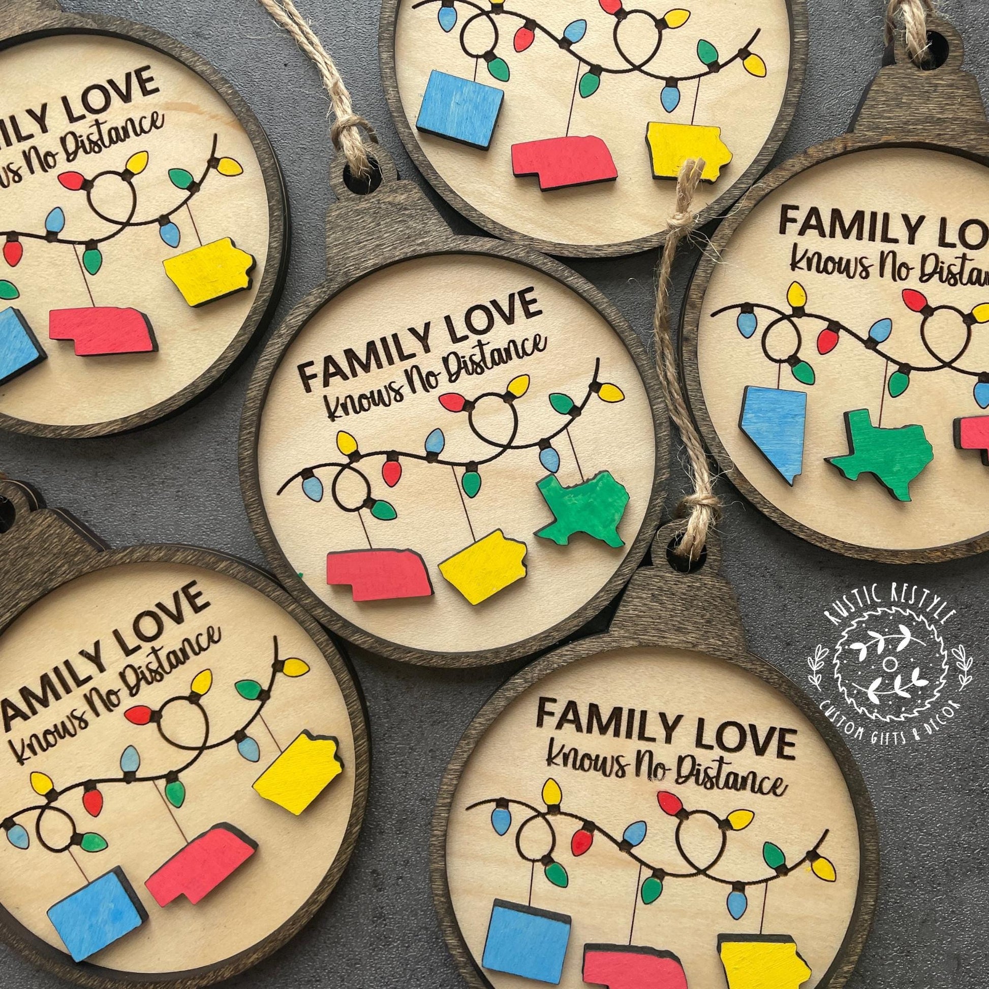 Long Distance Family Ornament with states, Family love long-distance family ornaments, pick Any state, 2-3 states